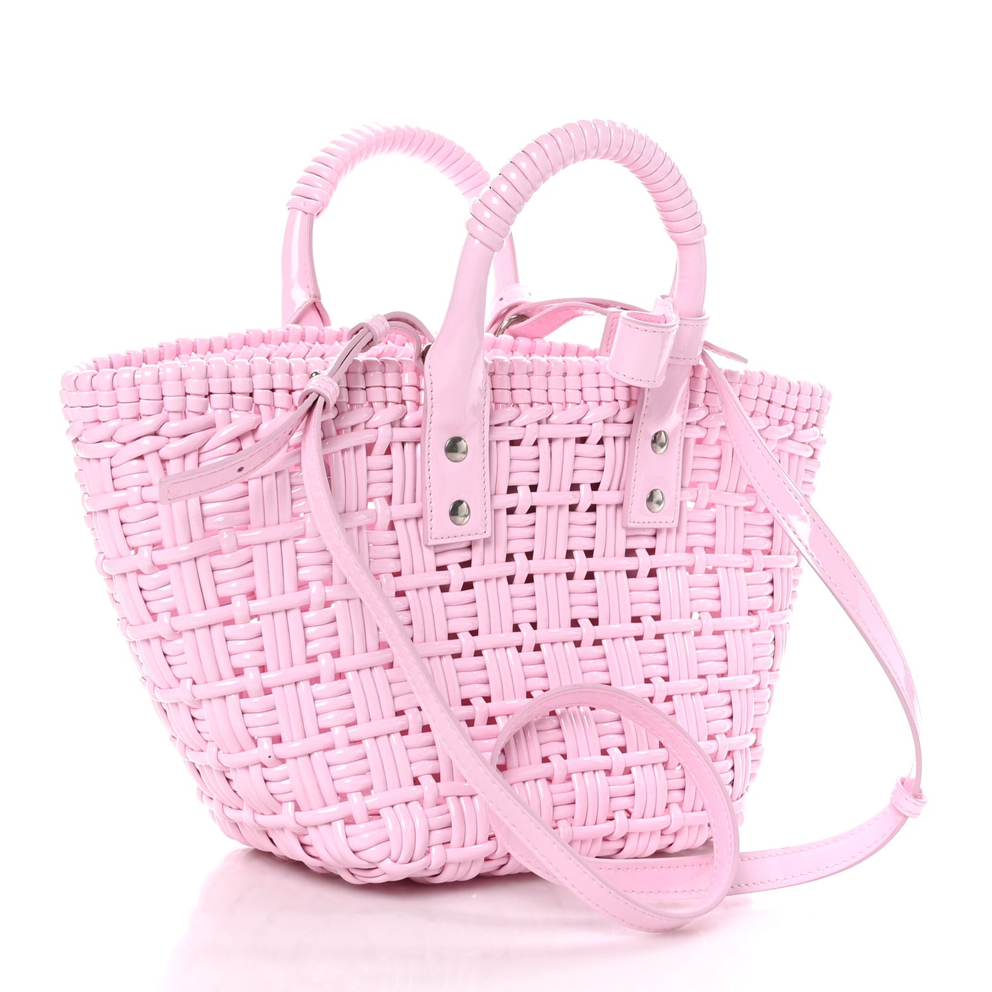 Faux Calfskin Braided Varnished XS Bistro Basket Candy Pink