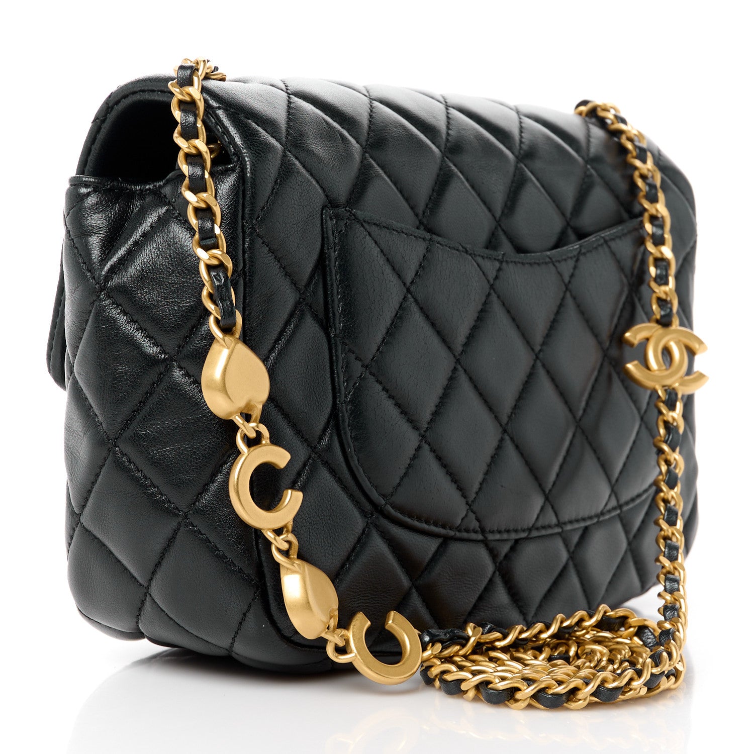 Chanel Lambskin Enamel Quilted Small Coco Hearts Flap Black 3 of 12