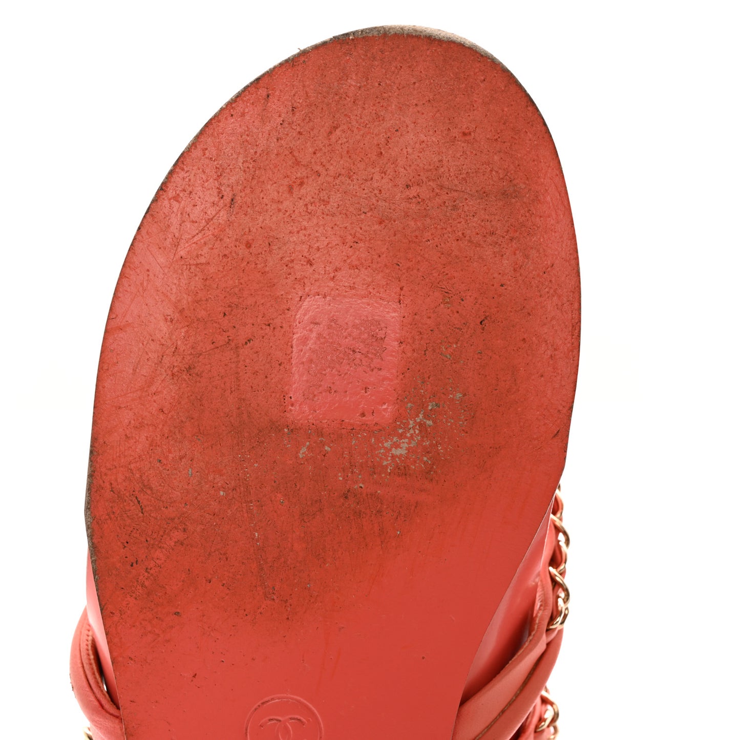 Calfskin Chain CC Thong Flat Sandals 38 Coral