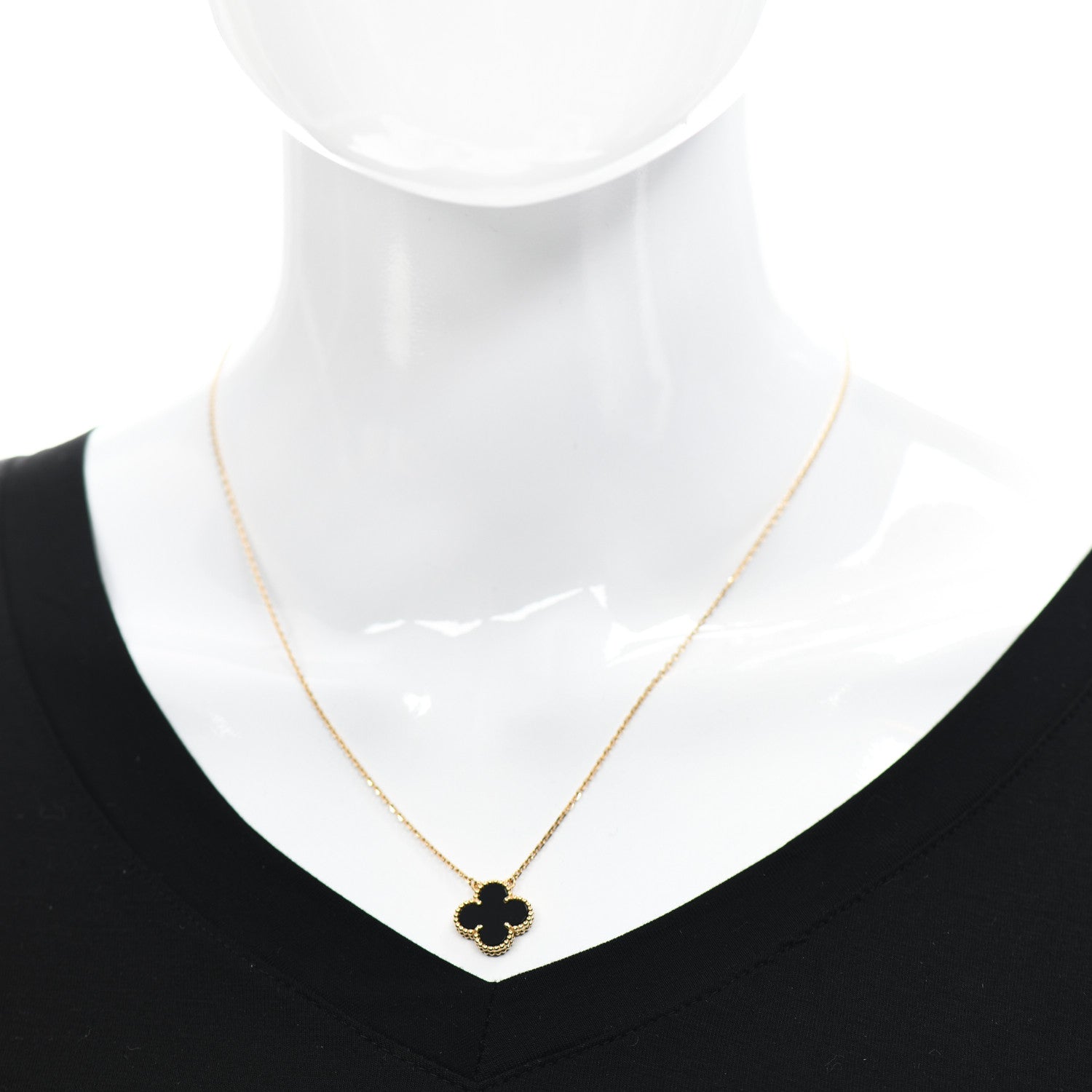 Van Cleef & Arpels 18K Yellow Gold Black Onyx Vintage Alhambra Pendant Necklace 2 of 6