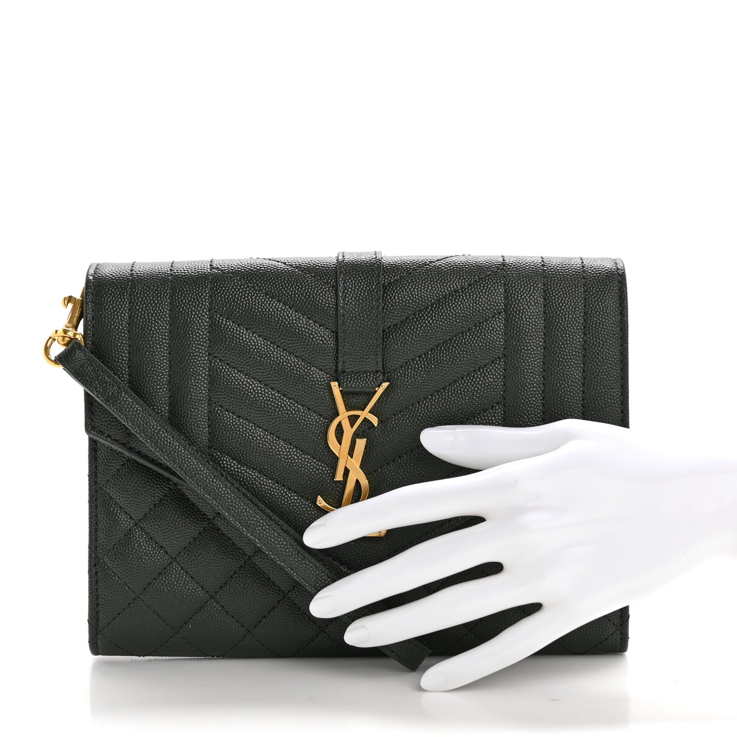 Grain De Poudre Textured Mixed Matelasse Triquilt Monogram Clutch Vert Fonce