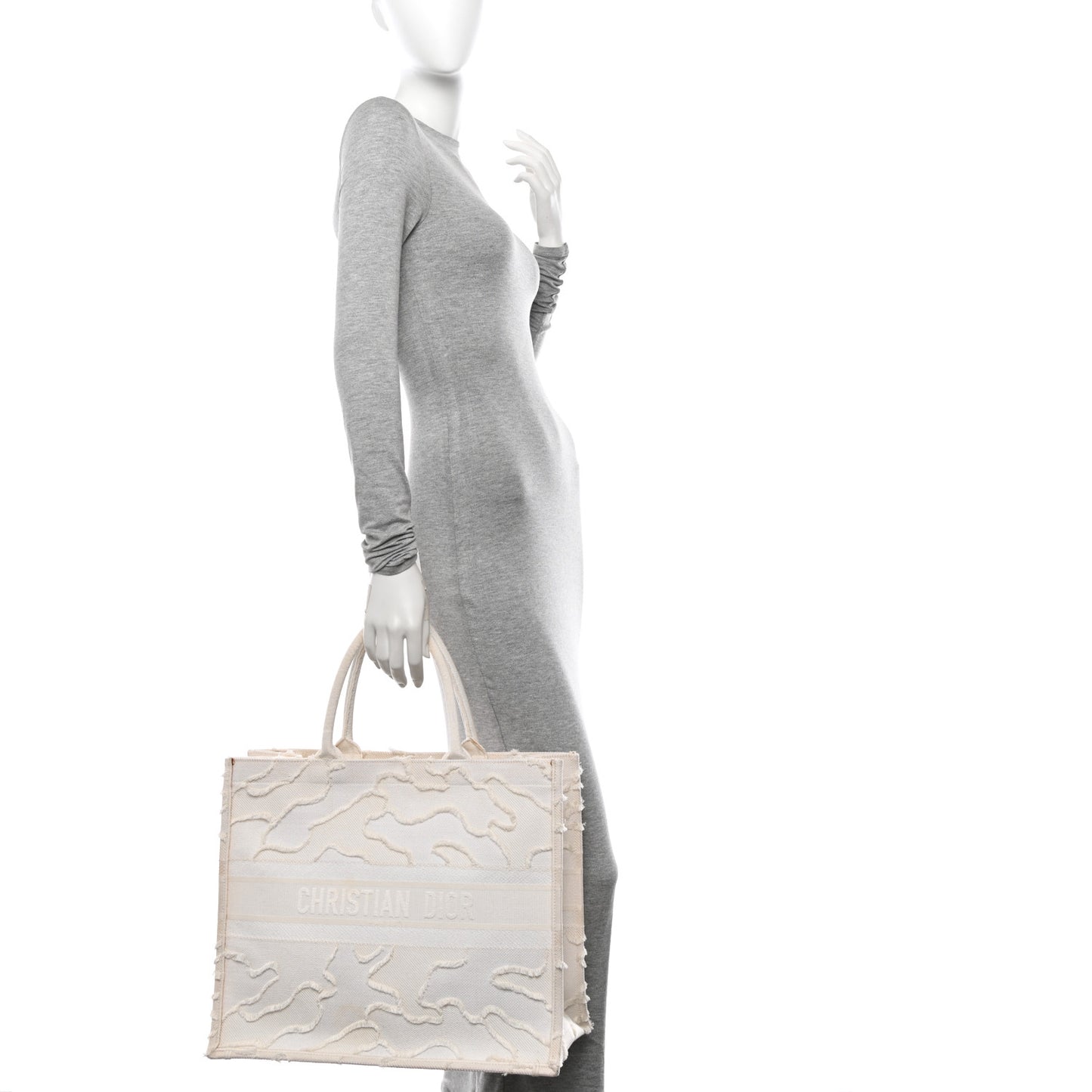 Canvas Embroidered Camouflage Large Book Tote White
