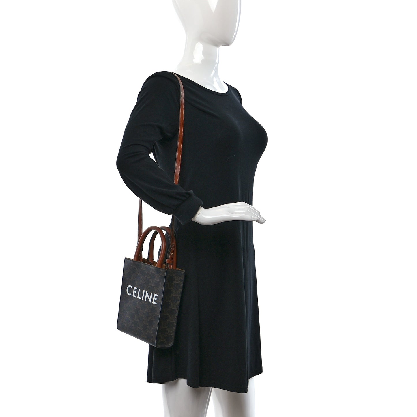 Triomphe Canvas Calfskin Mini Vertical Cabas Tan