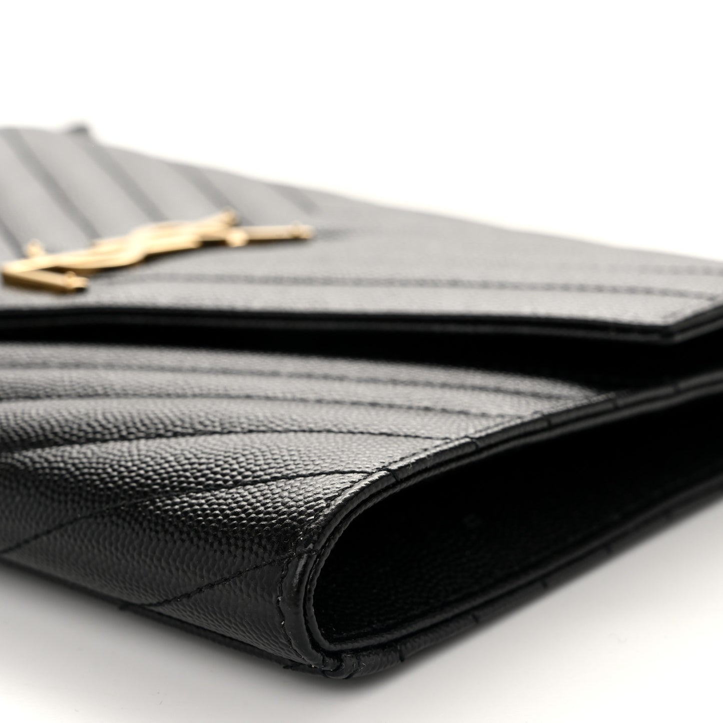 Grain De Poudre Matelasse Chevron Monogram Envelope Clutch Black