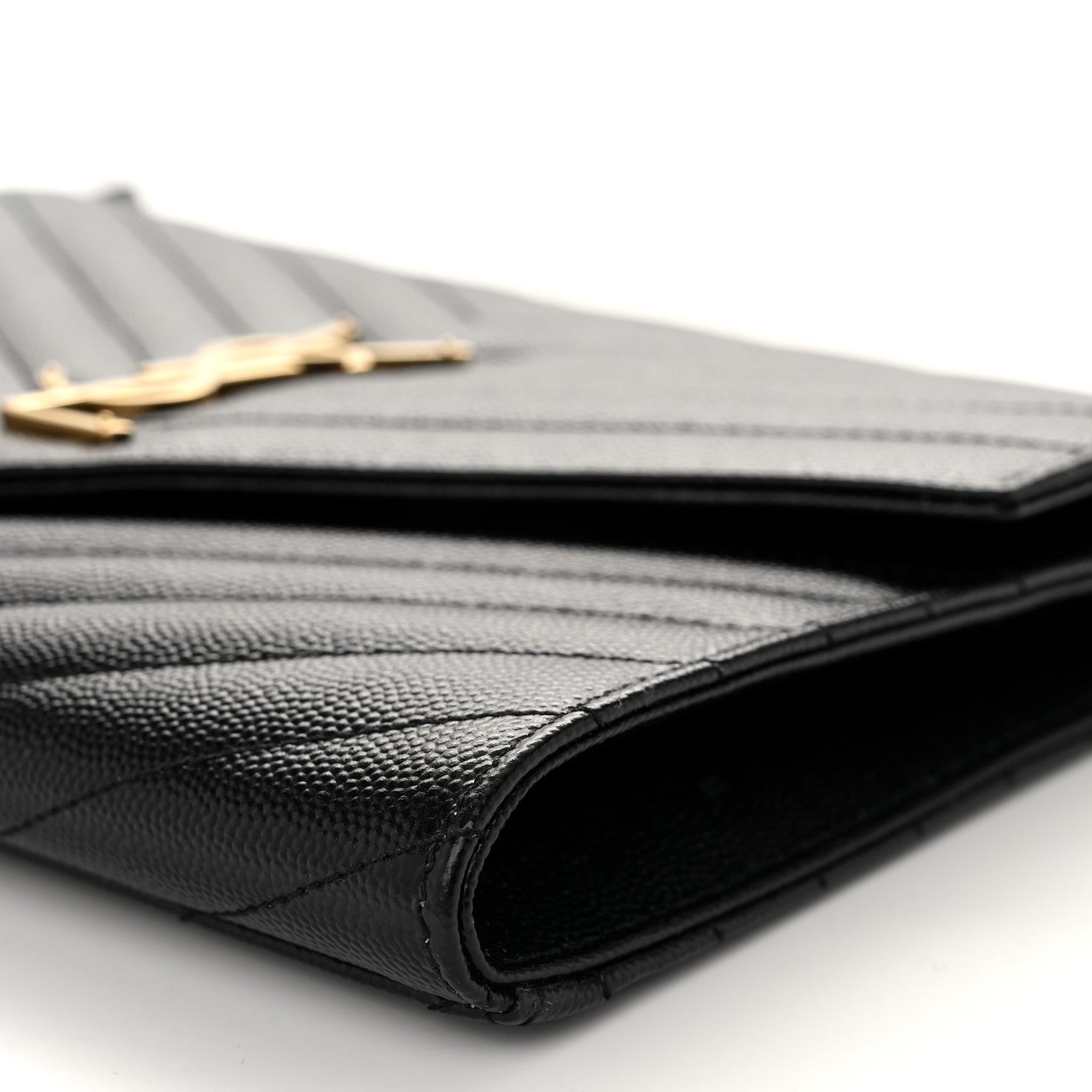 Saint Laurent Grain De Poudre Matelasse Chevron Monogram Envelope Clutch Black 10 of 11