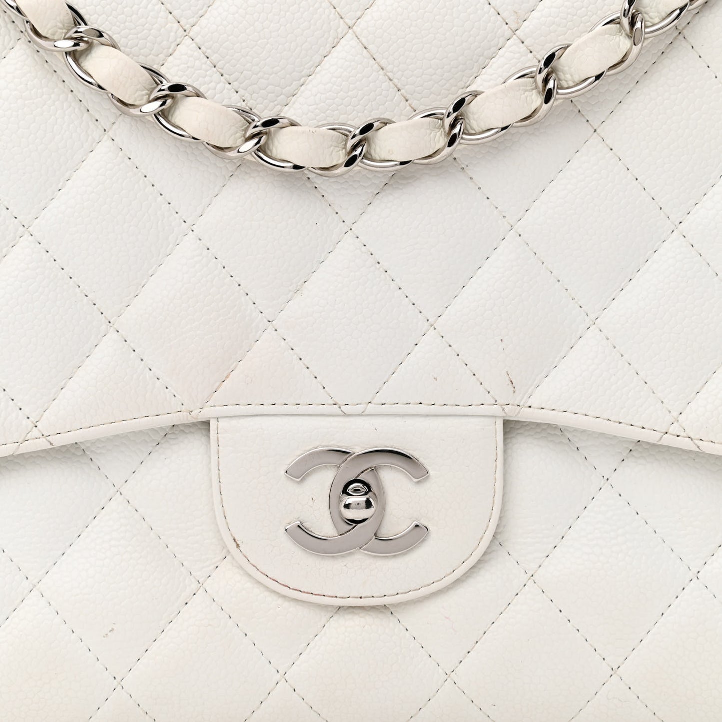 Caviar Quilted Jumbo Single Flap White