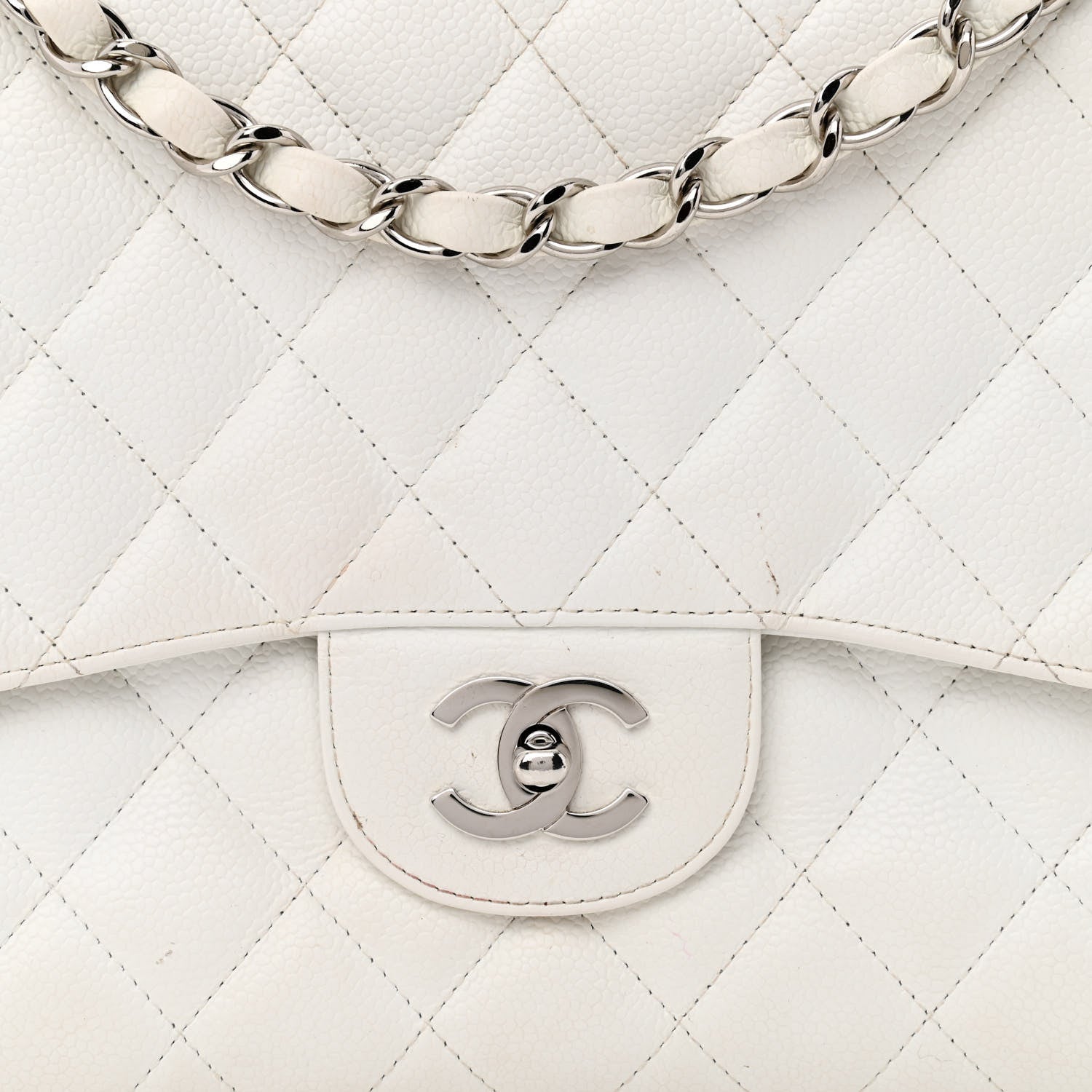 Chanel Caviar Quilted Jumbo Single Flap White 8 of 14