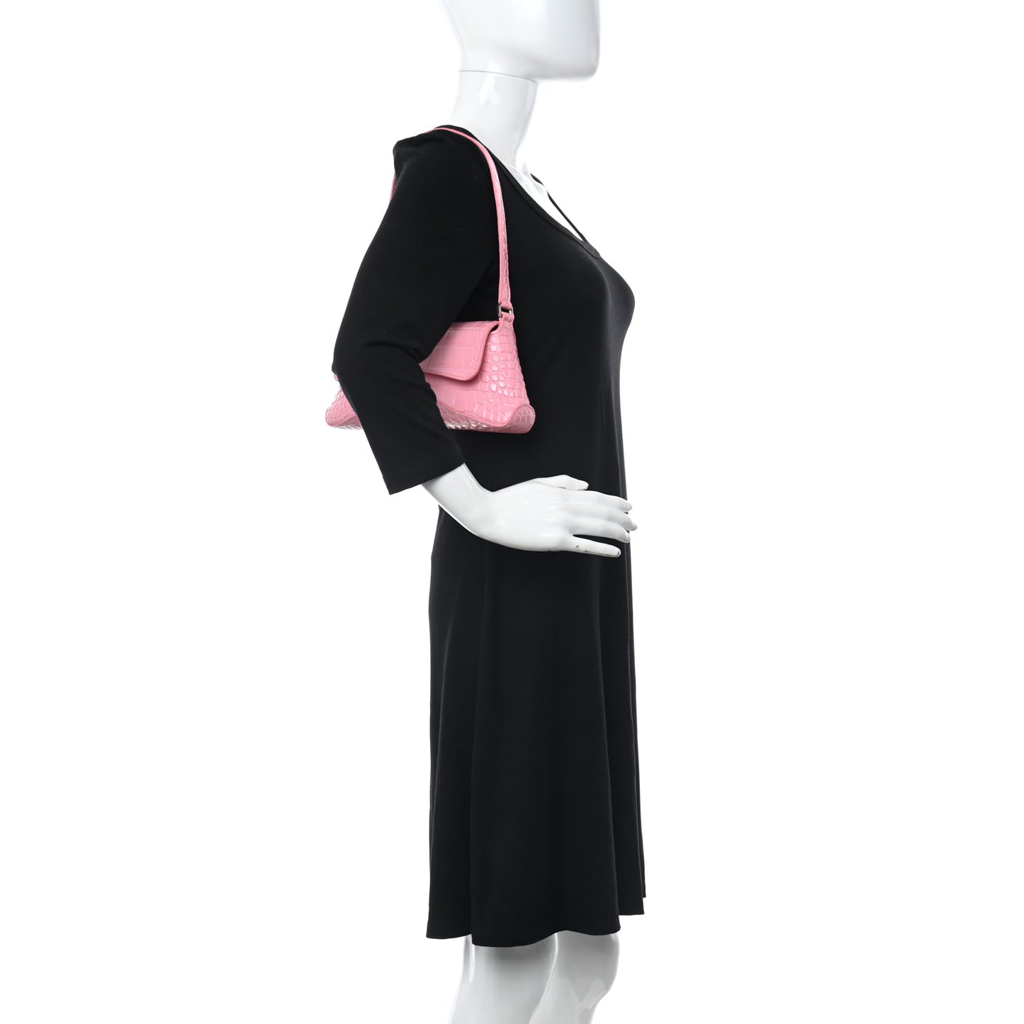 Shiny Super Supple Calfskin Crocodile Embossed Small XX Flap Stretch Bag Sweet Pink