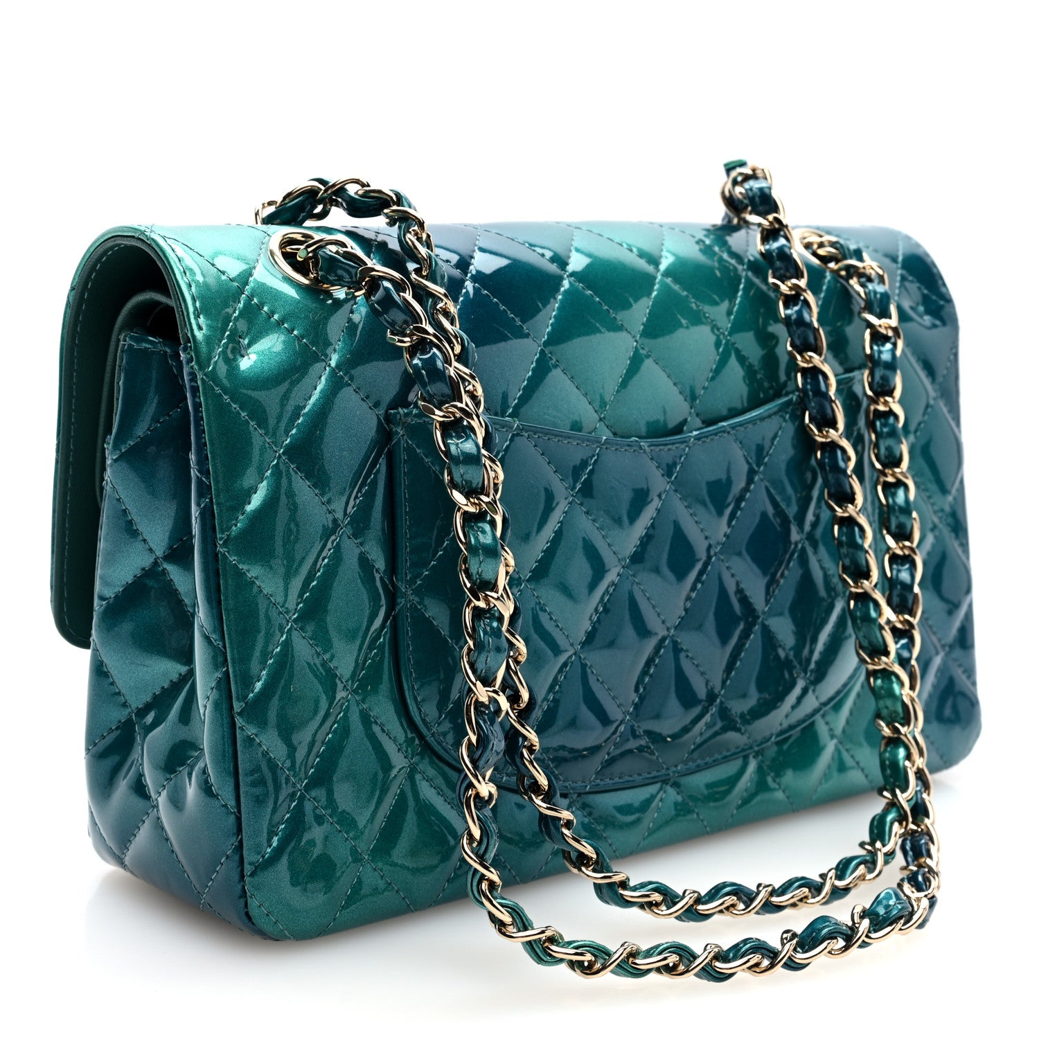 Chanel Shaded Patent Calfskin Quilted Medium Double Flap Green Blue 3 of 11