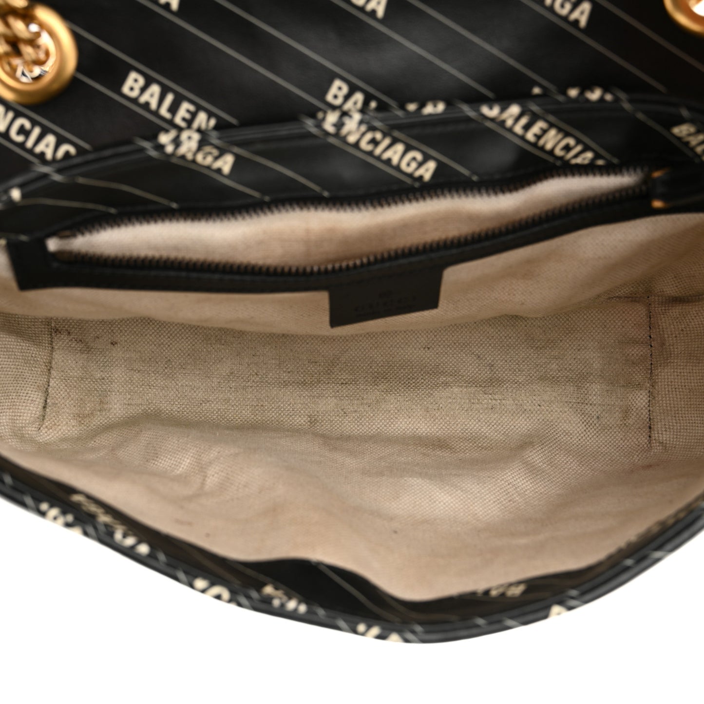 X BALENCIAGA Calfskin Matelasse Logo Print Small GG Marmont Shoulder Bag Black