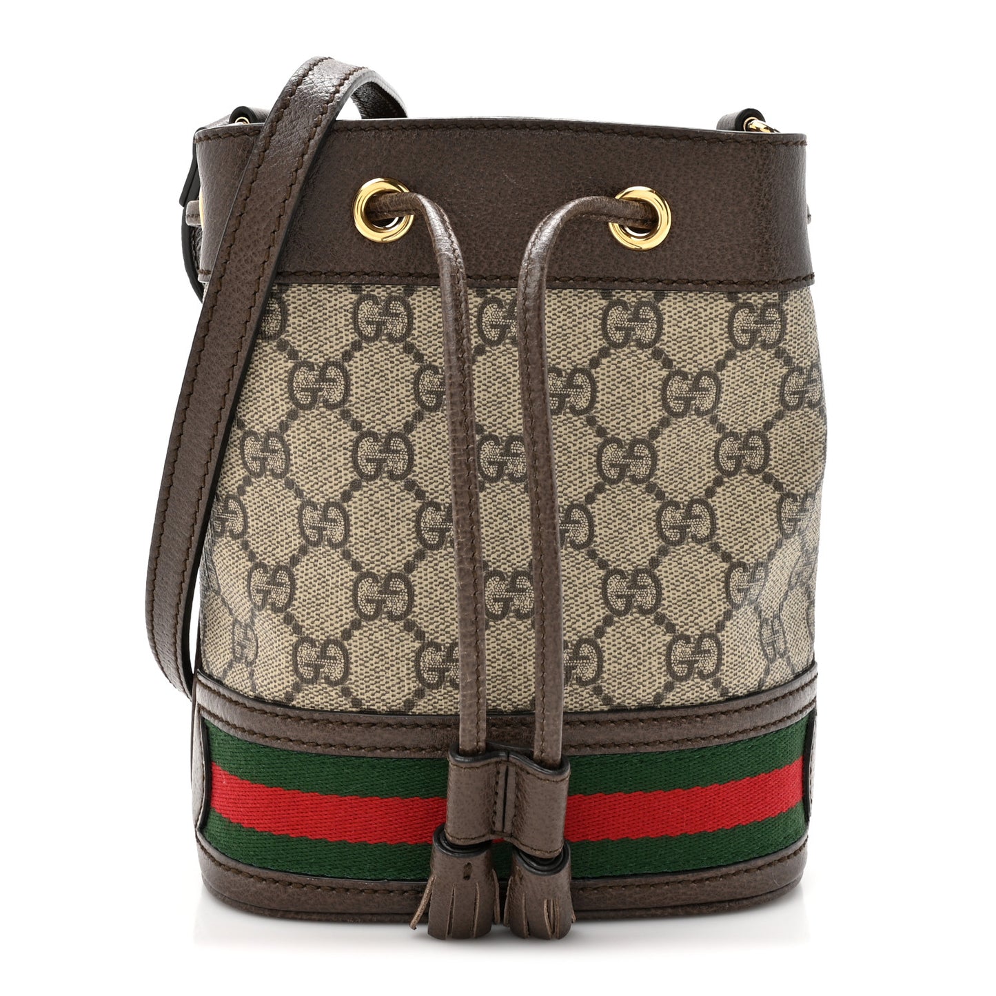 GG Supreme Monogram Web Mini Ophidia Bucket Bag Brown