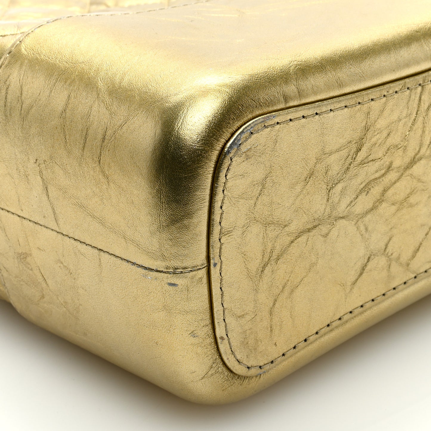 Metallic Aged Calfskin Quilted Medium Gabrielle Gold