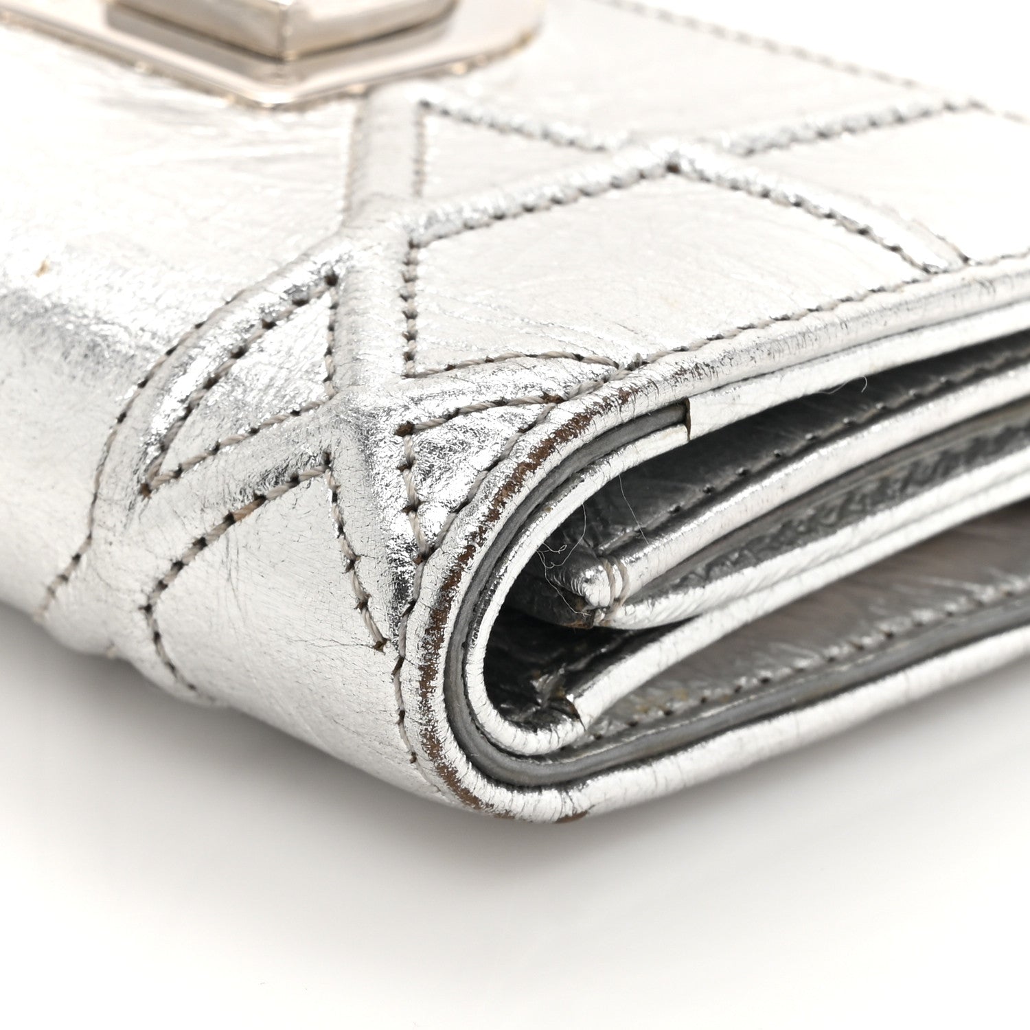 Christian Dior Ceramic Effect Deerskin Cannage Diorama Elancee Wallet Silver 12 of 13