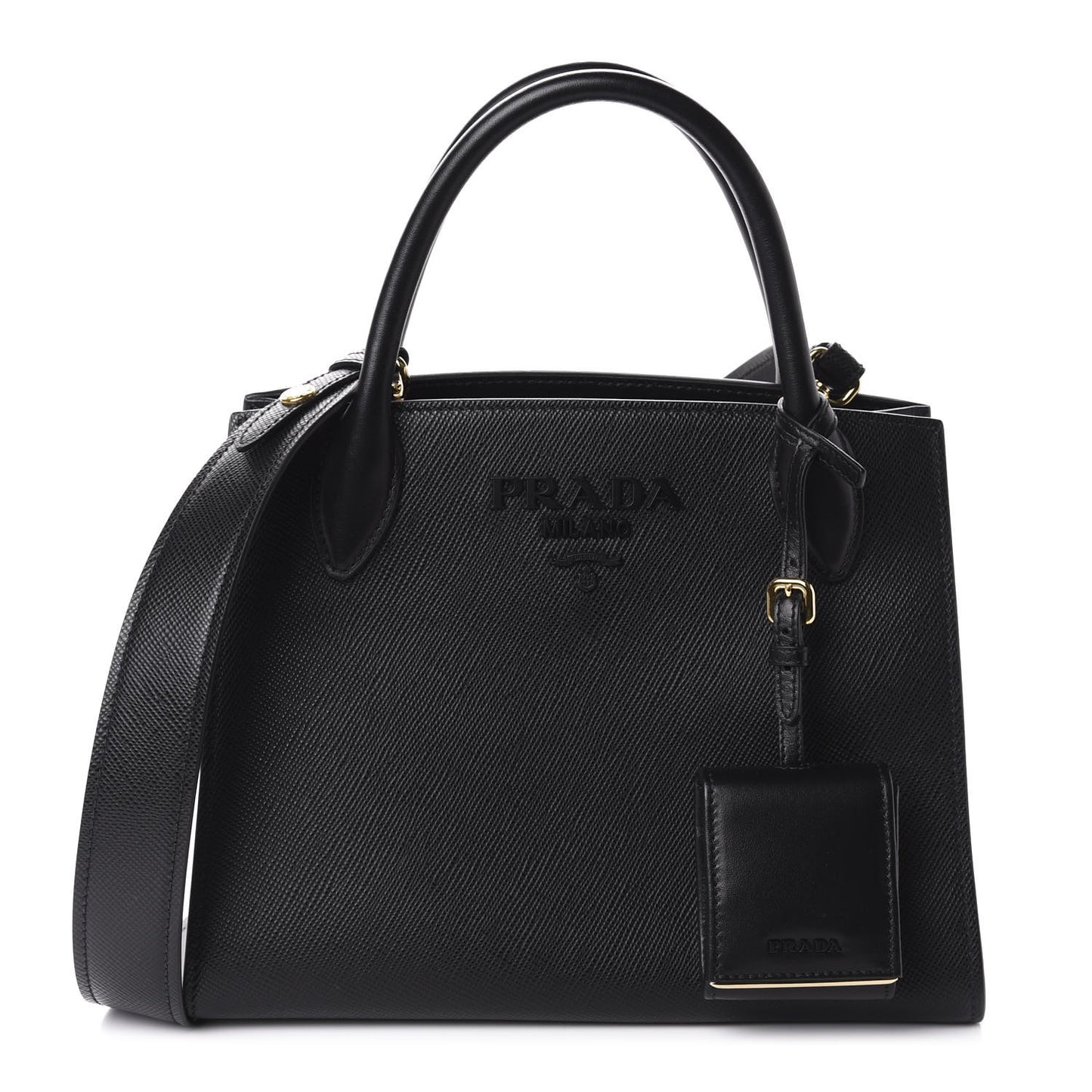Saffiano Cuir Calfskin Small Monochrome Top Handle Tote Black