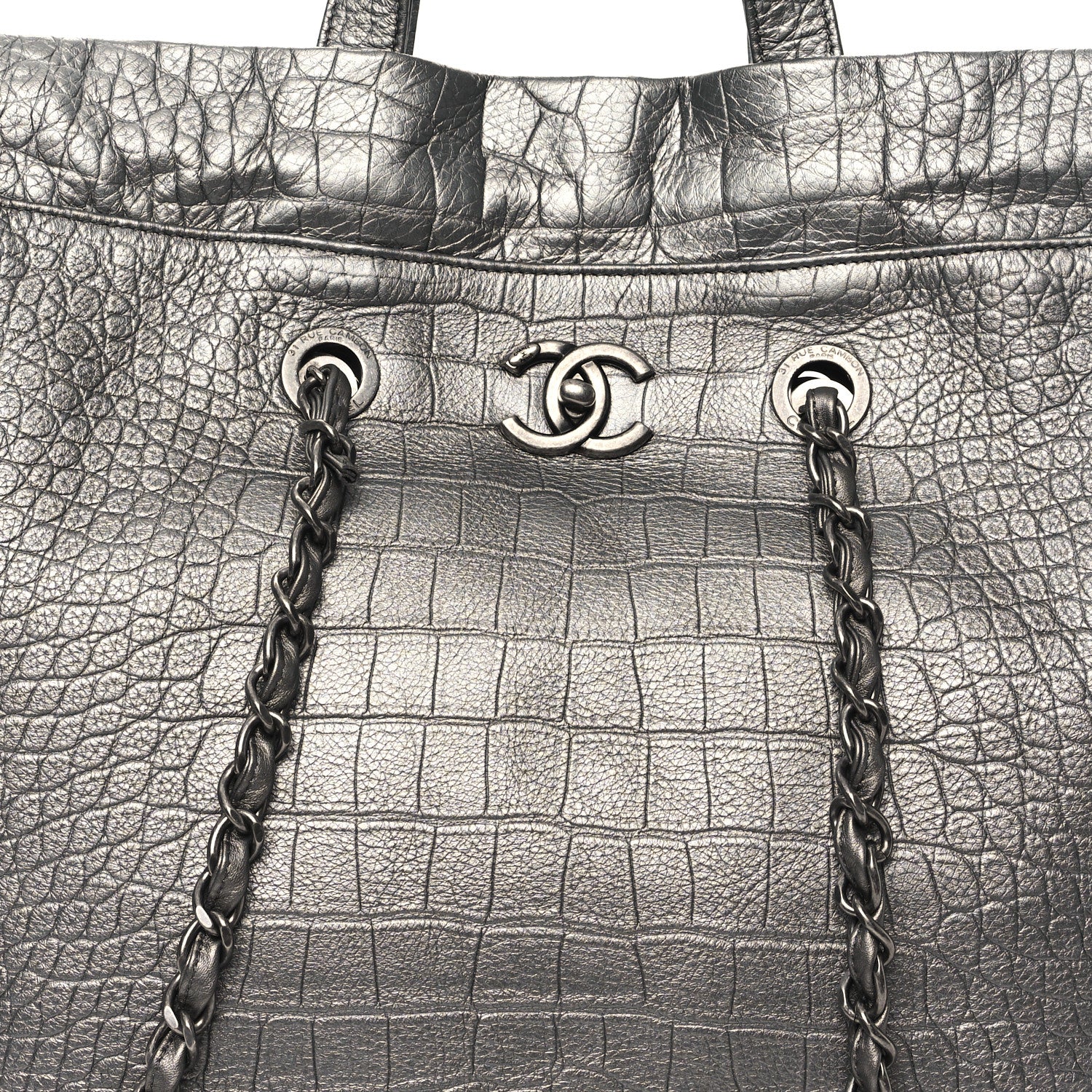Chanel Calfskin Crocodile Embossed Large Cocodile Shopping Tote Silver 8 of 10
