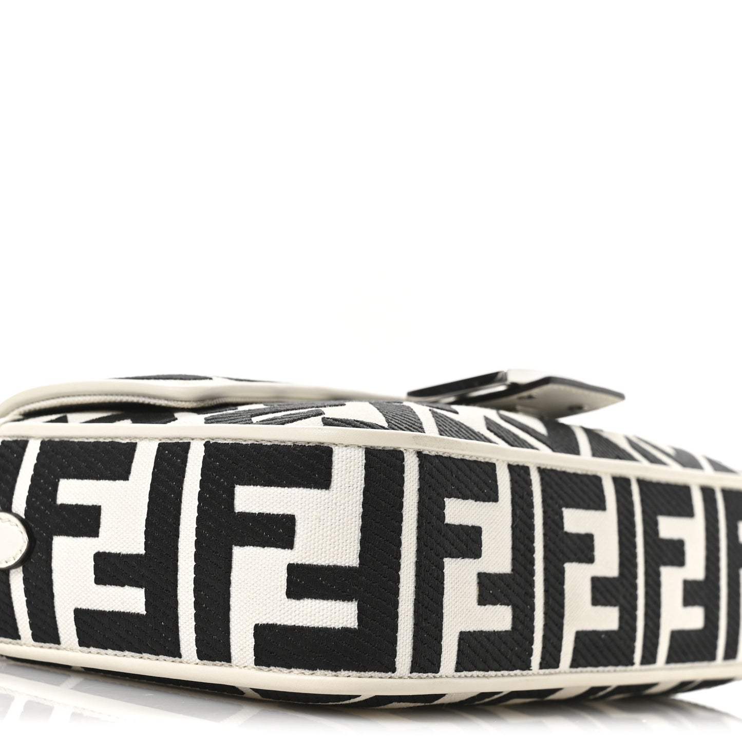 Canvas Vitello King FF Embroidered Baguette White Black