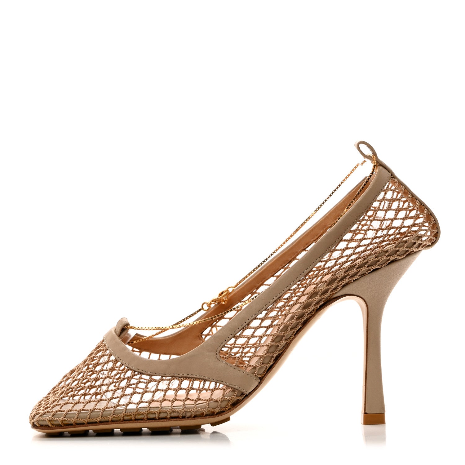 Bottega Veneta BOTTEGA VENETA Mesh Calfskin Chain Stretch Pumps 37 Beige 1 of 7
