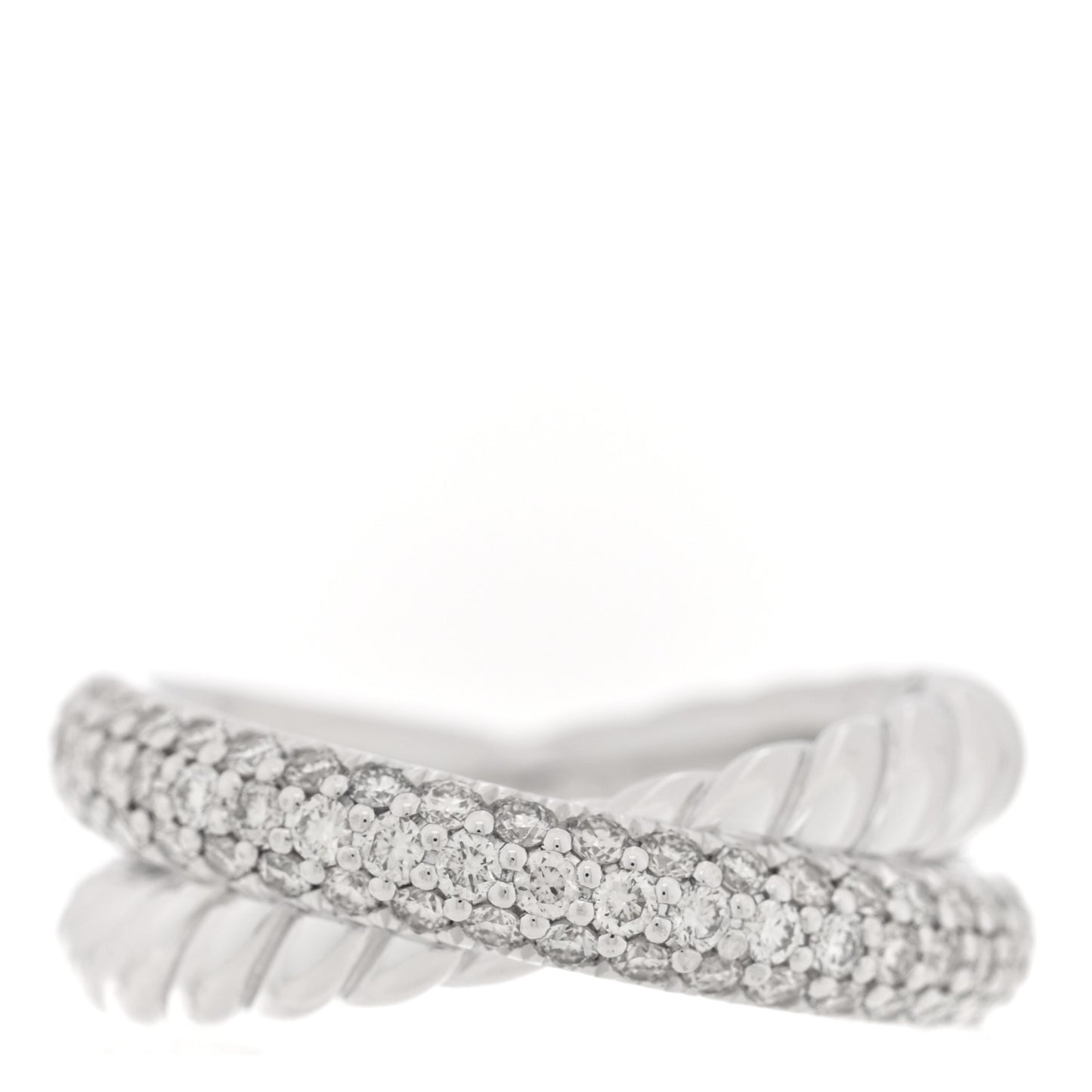 Sterling Silver Diamond 7.4mm Crossover Two Row Ring 50 5.25
