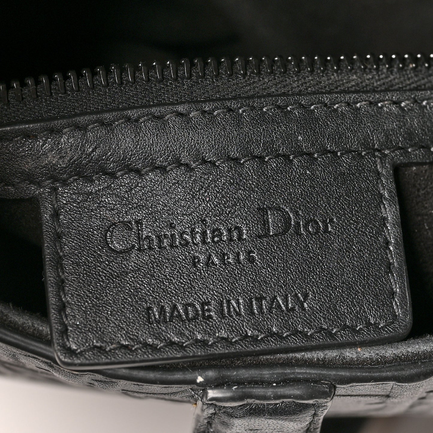 Calfskin Embossed Oblique Saddle Bag Black
