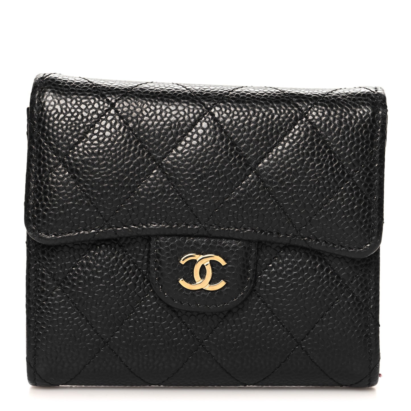 Caviar Quilted Compact Flap Wallet Black