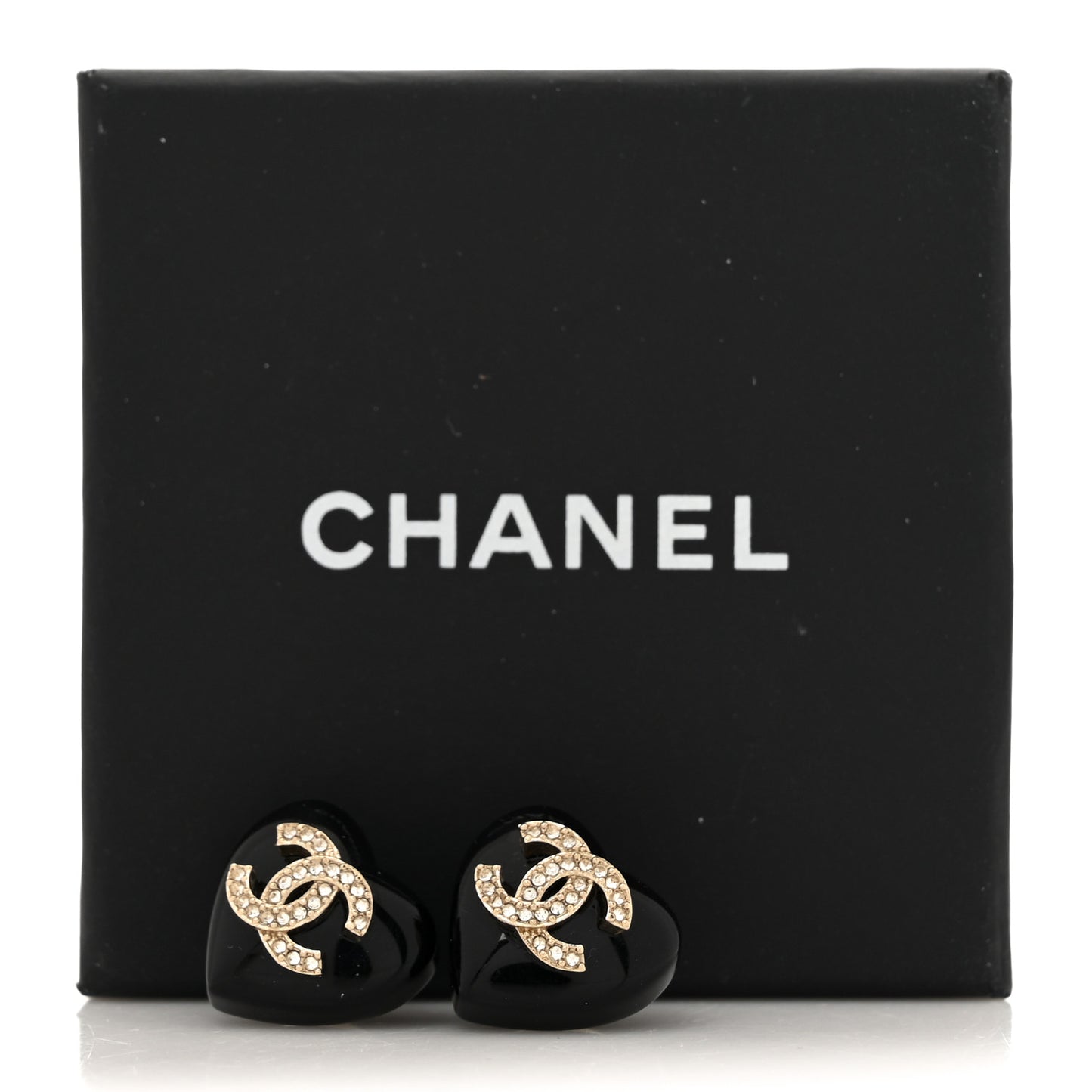Resin Crystal CC Heart Earrings Black Gold