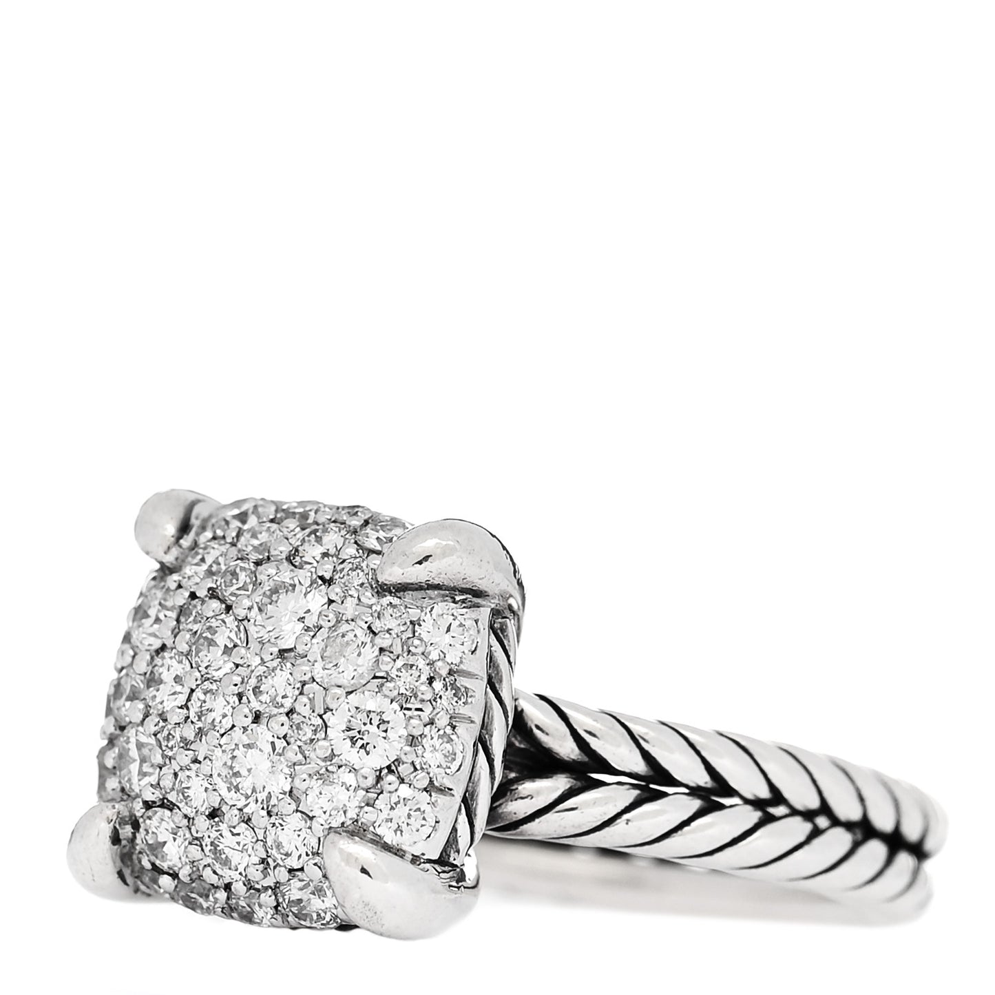 Sterling Silver Diamond 11mm Chatelaine Pave Ring 49 5