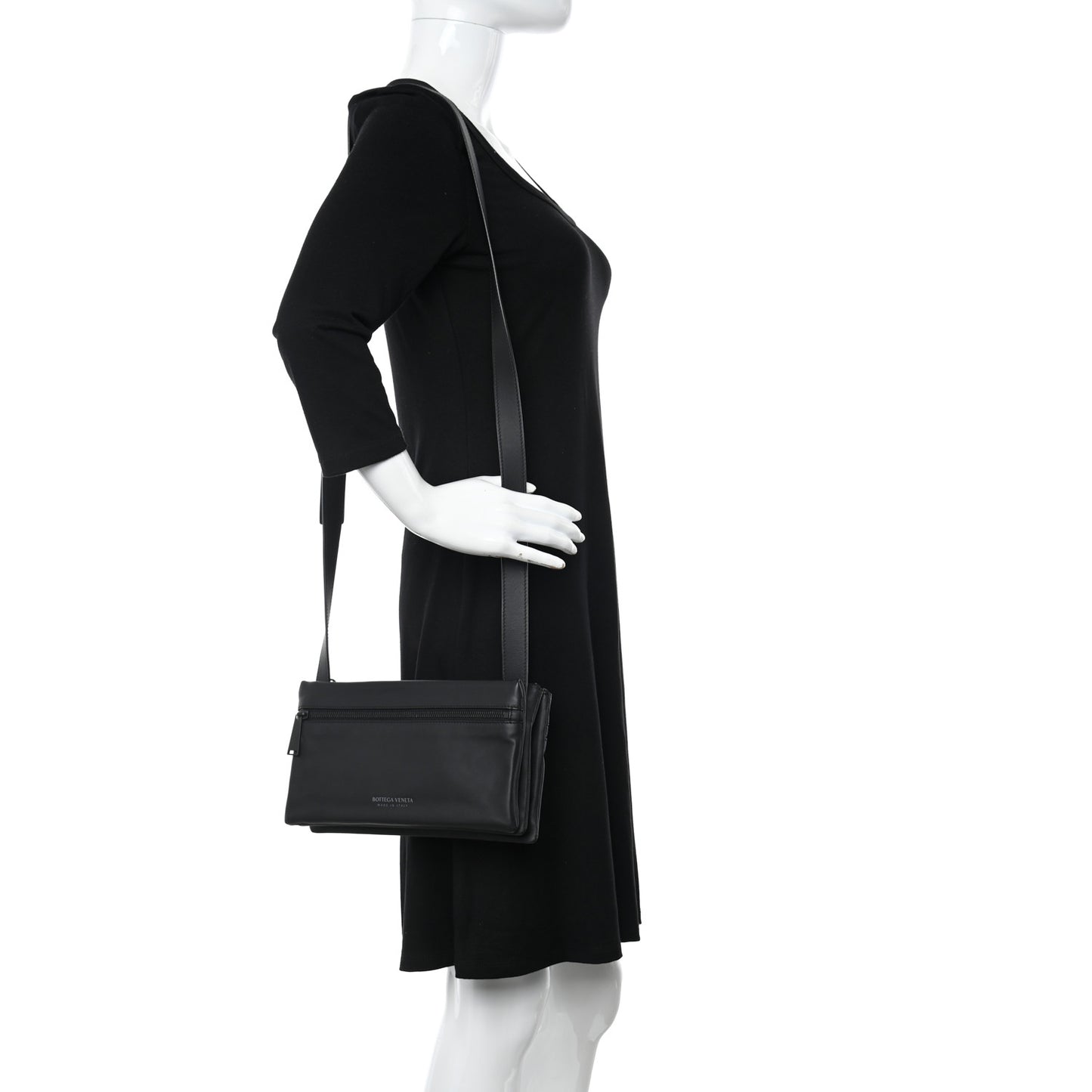 Nappa Fluid Triple Zip Messenger Bag Black