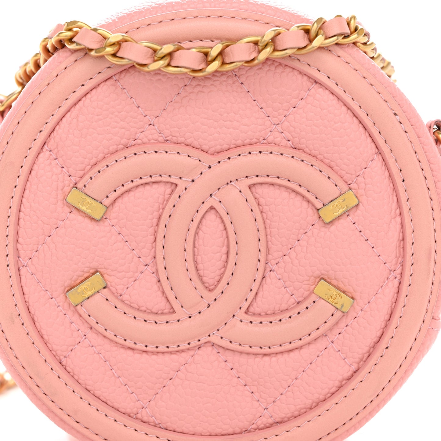 Caviar Quilted Round Filigree Crossbody Pink