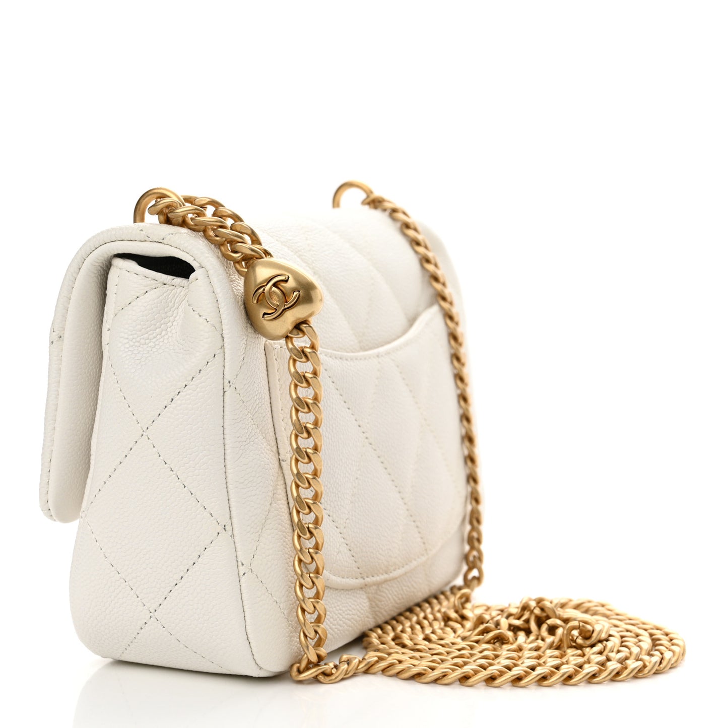 Caviar Quilted Mini Sweetheart Flap White