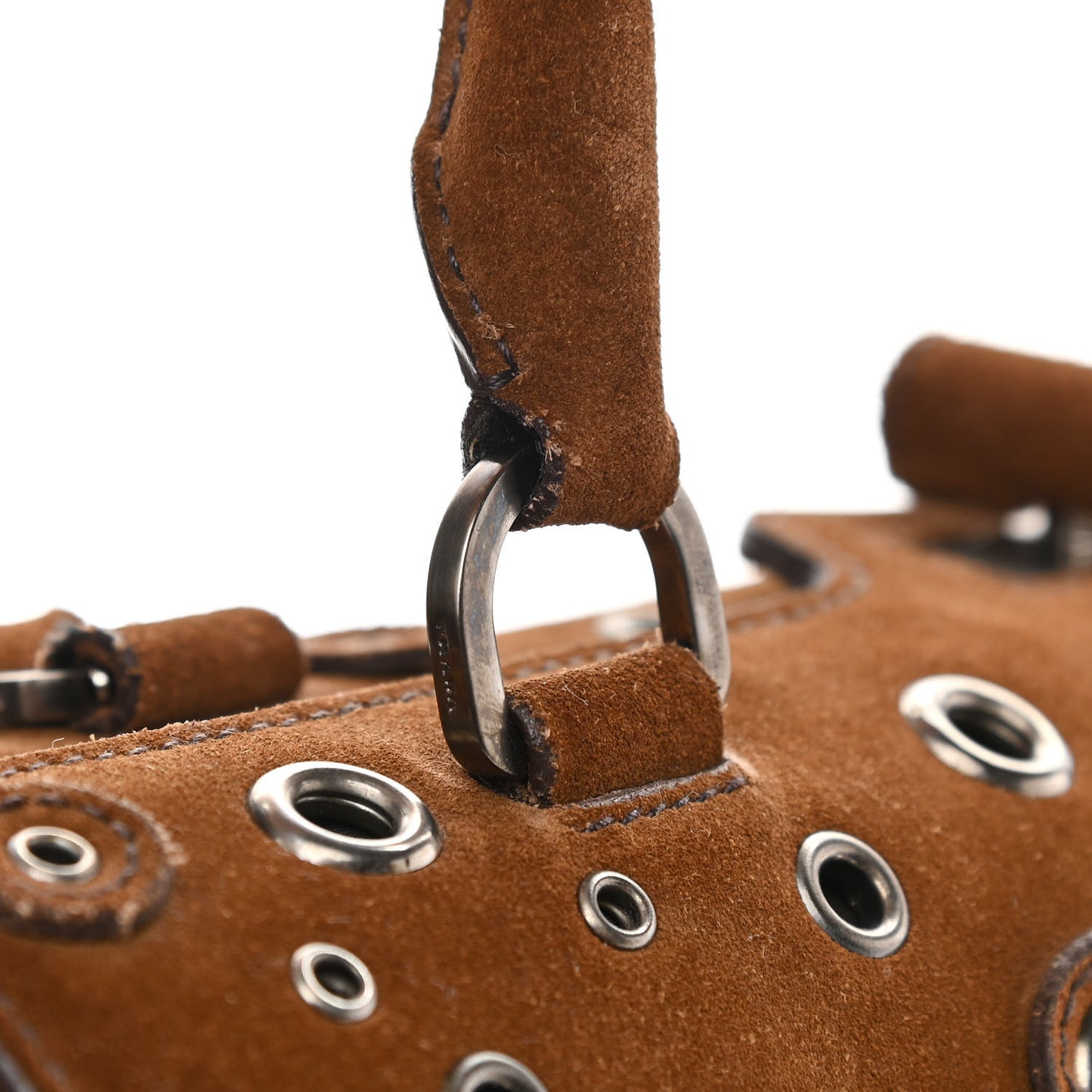 Suede Grommet Frame Satchel Tabacco