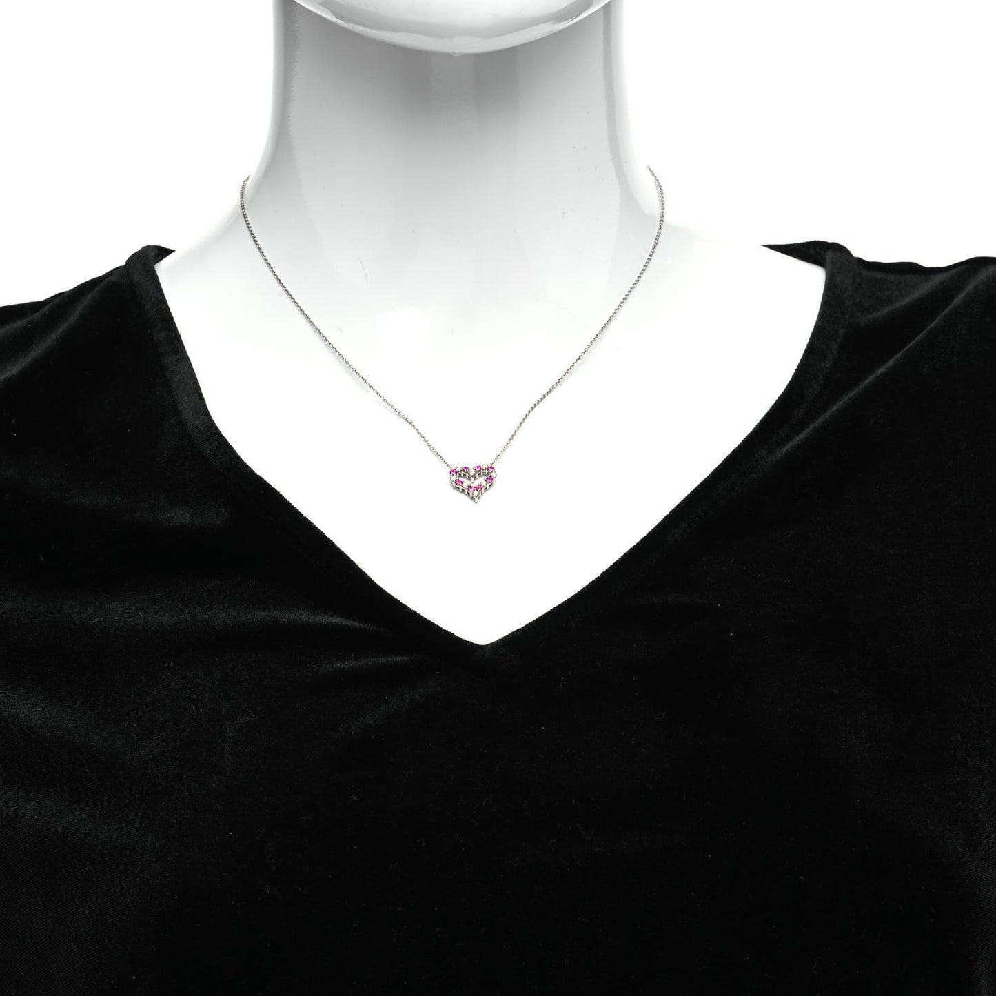 Platinum Diamond Pink Sapphire Mini Heart Pendant Necklace