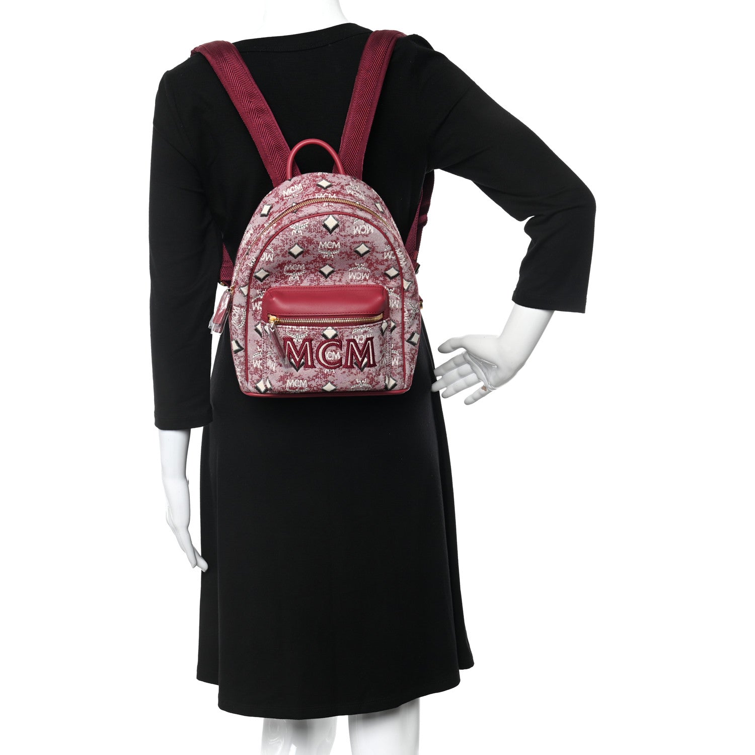 MCM Vintage Jacquard Monogram Mini Backpack Red 2 of 16