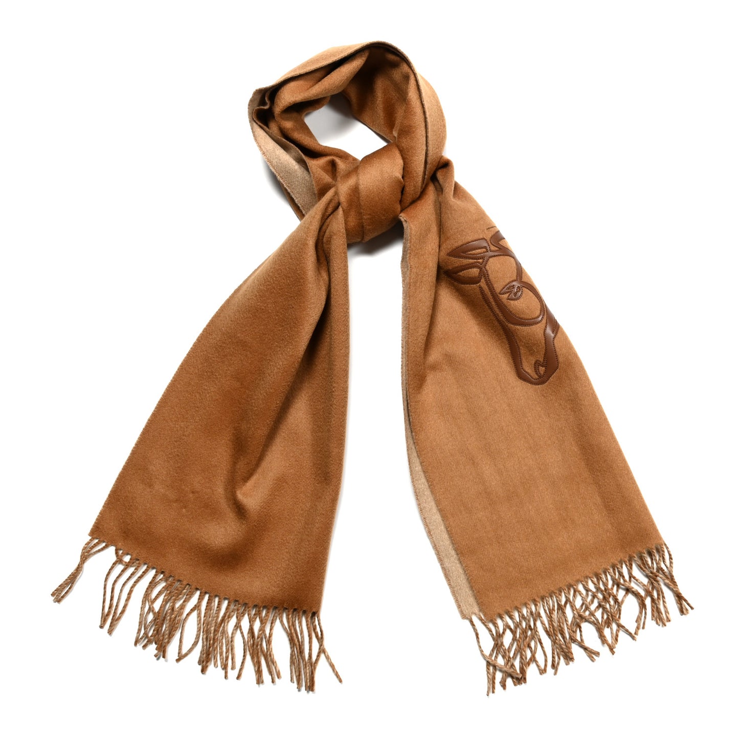 Cashmere Calfskin Cheval Au Trait Muffler Camel Beige