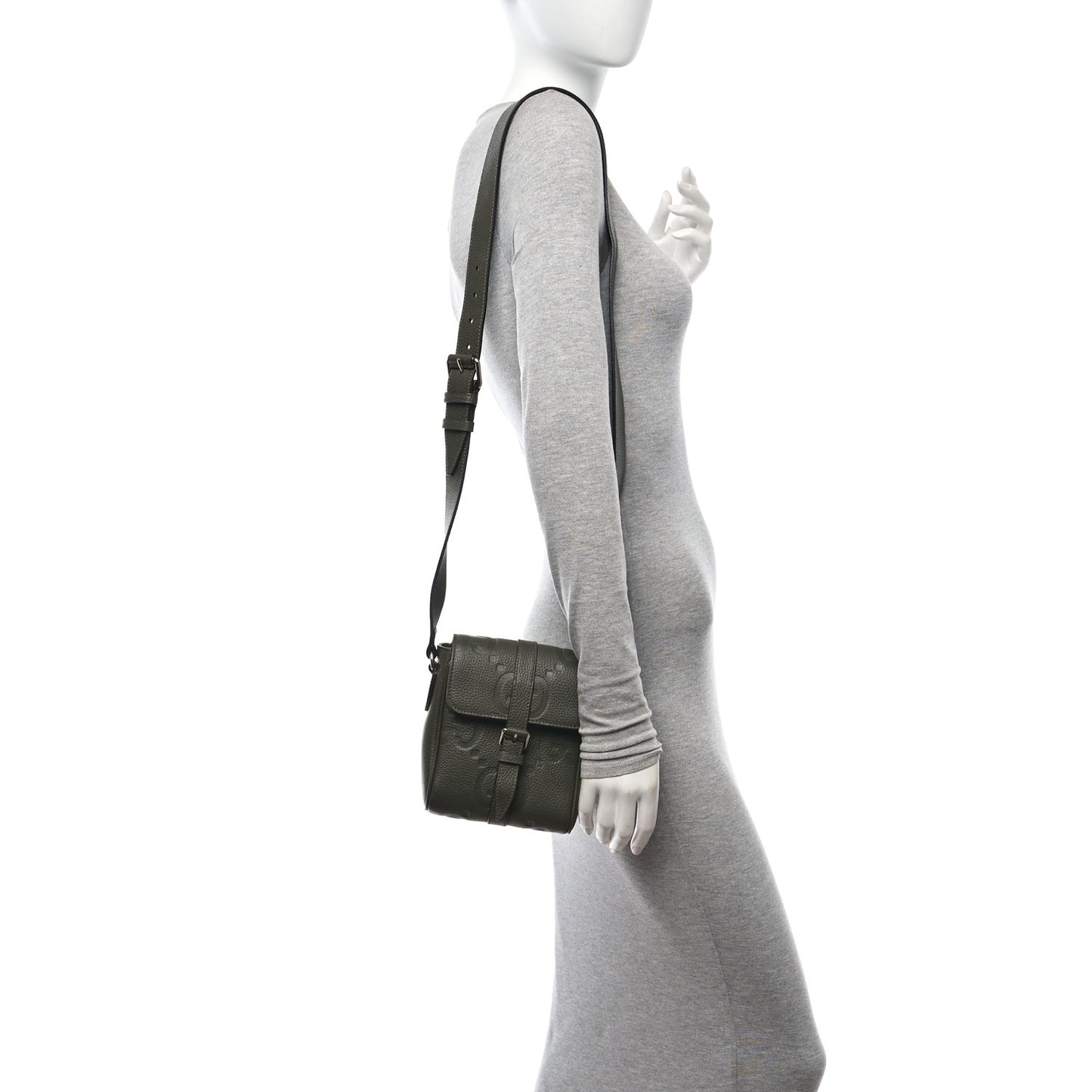 Piuma Calfskin Jumbo GG Embossed Small Messenger Bag Dark Green