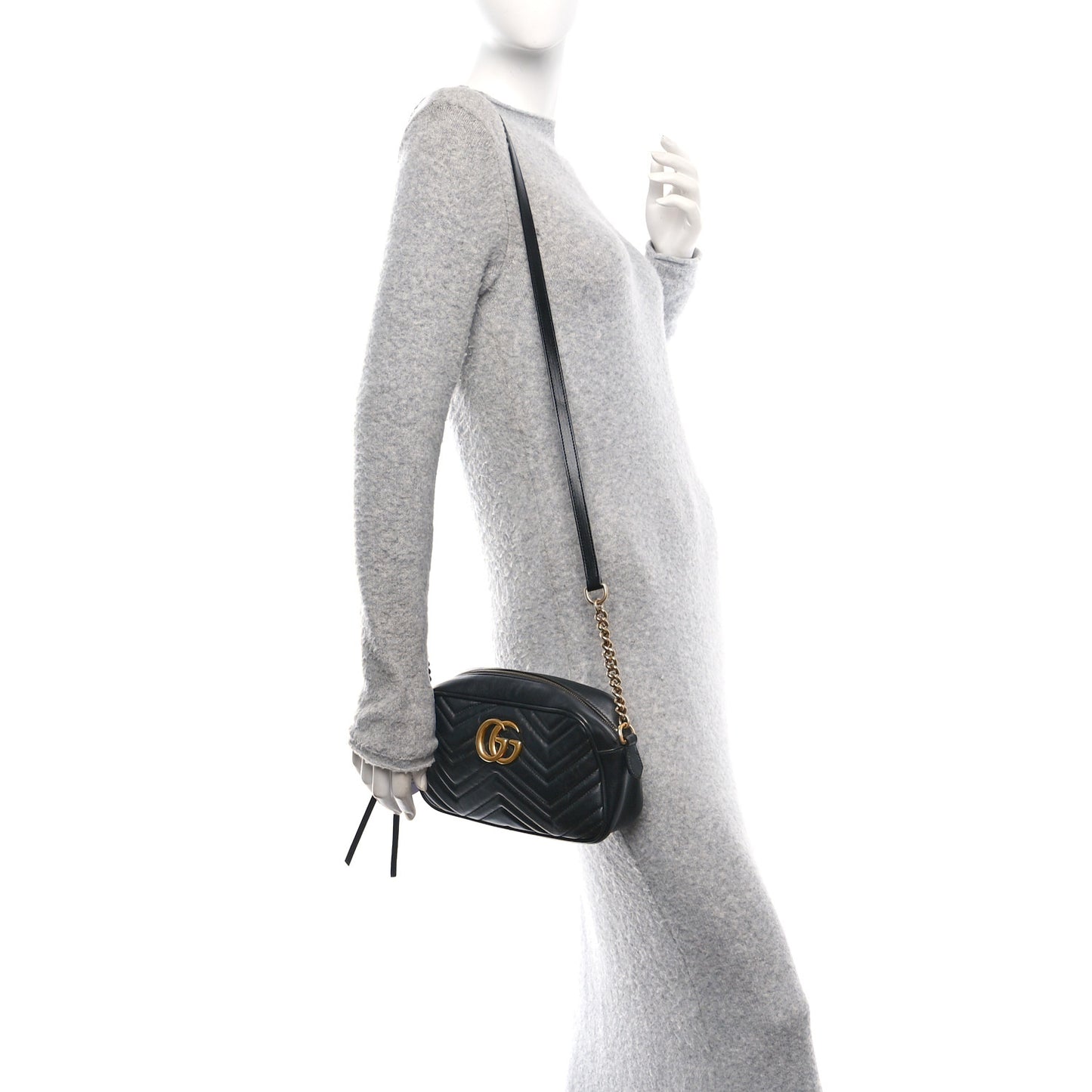 Calfskin Matelasse Small GG Marmont Chain Shoulder Bag Black