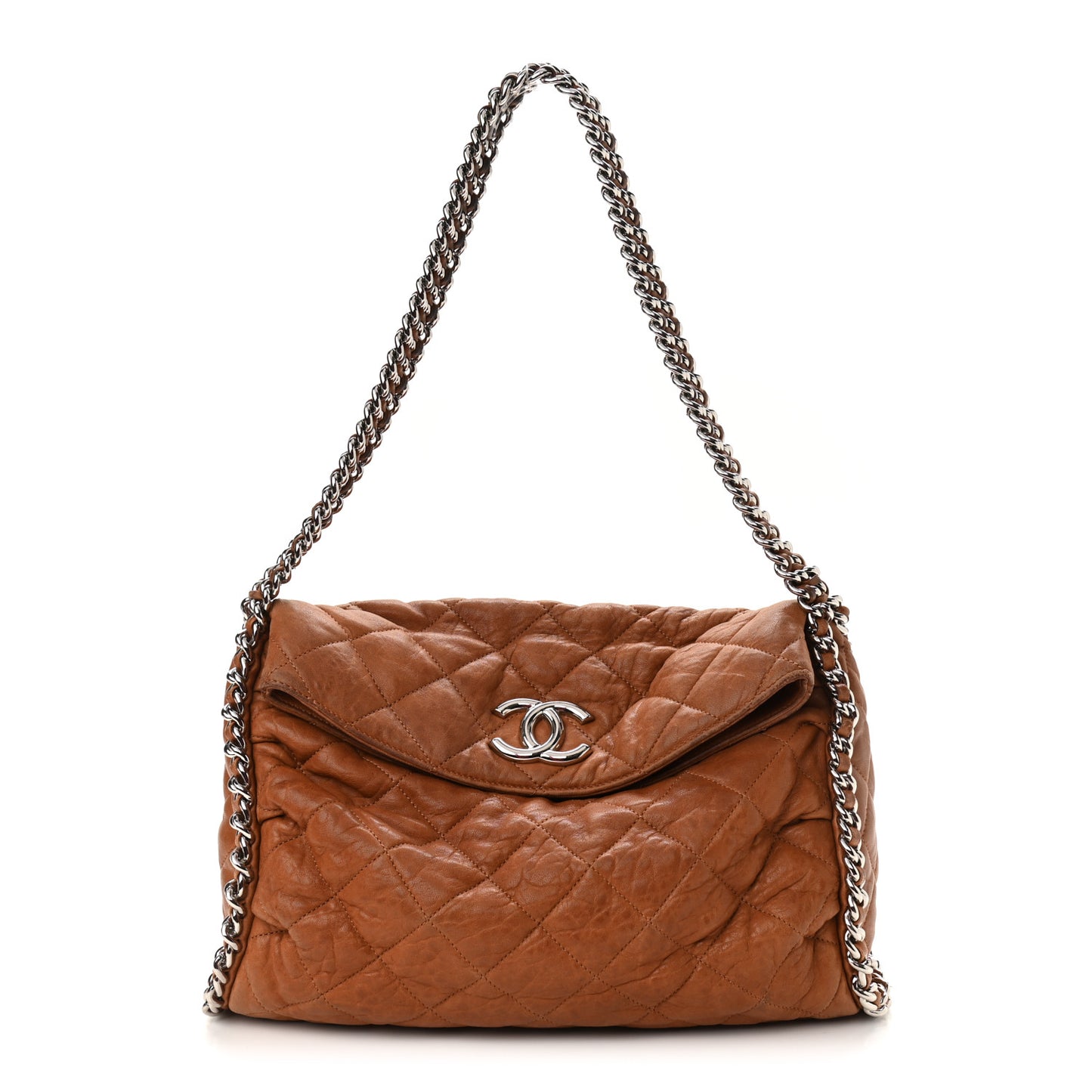 Washed Lambskin Chain Around Hobo Beige
