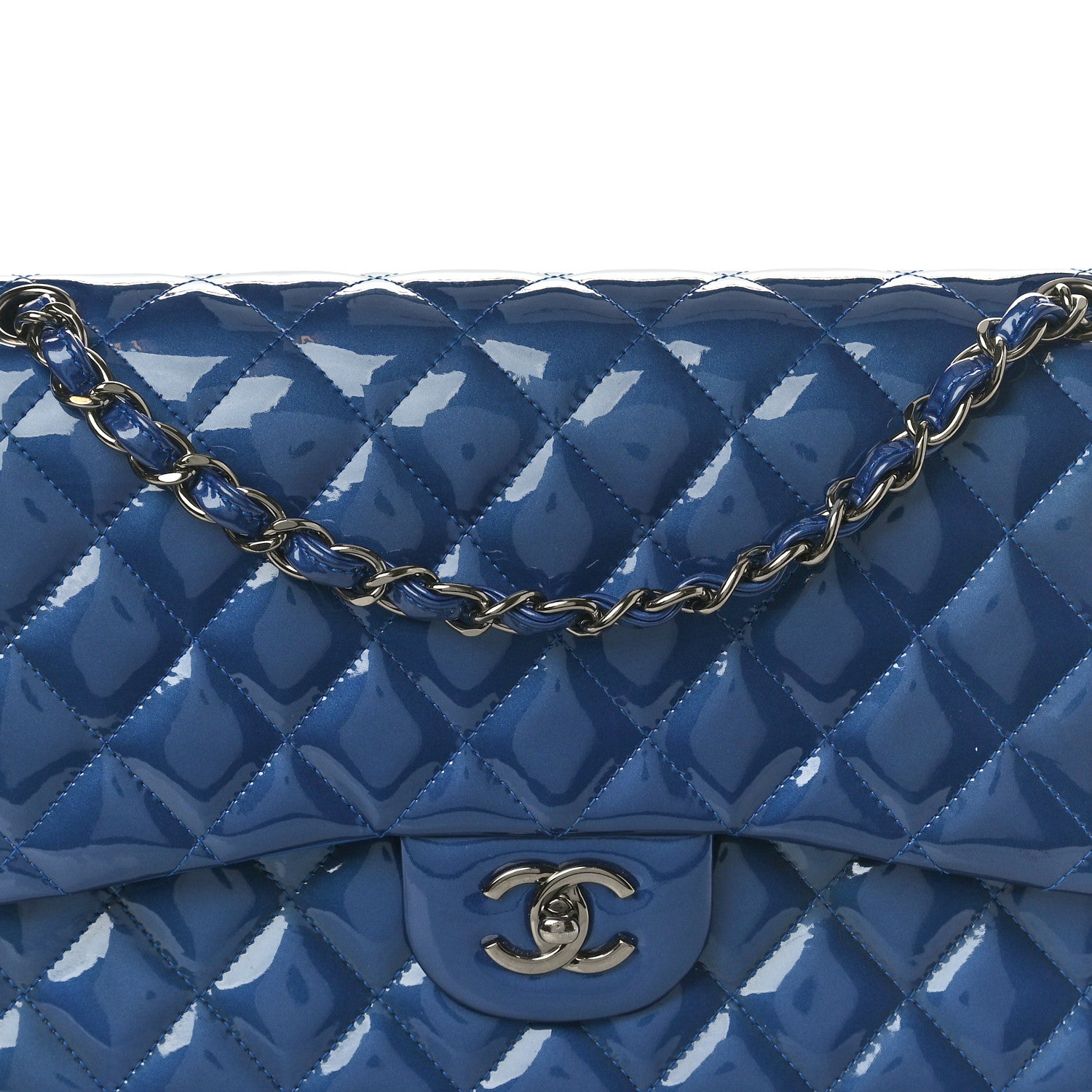 Chanel Patent Calfskin Quilted Jumbo Double Flap Blue 8 of 11