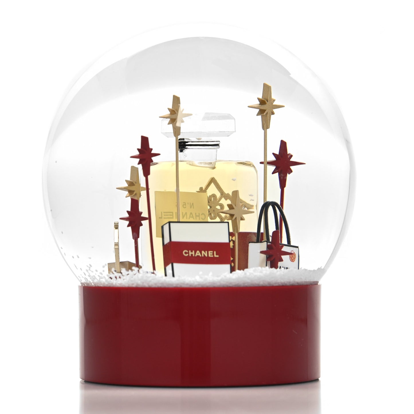 Glass N°5 Perfume Bottle Snow Globe Red