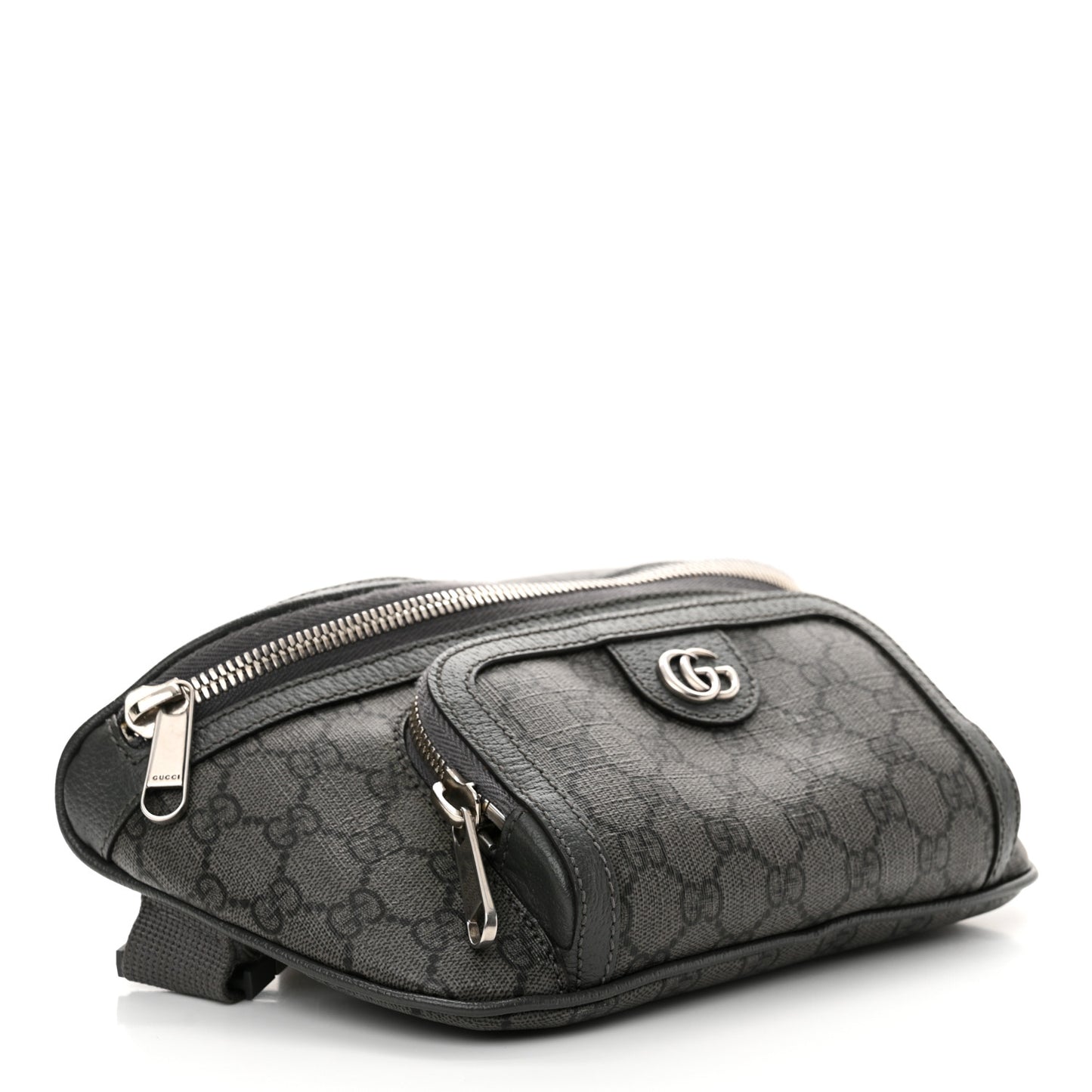 GG Supreme Monogram Textured Dollar Calfskin Ophidia Belt Bag Grey Black Graphite Grey