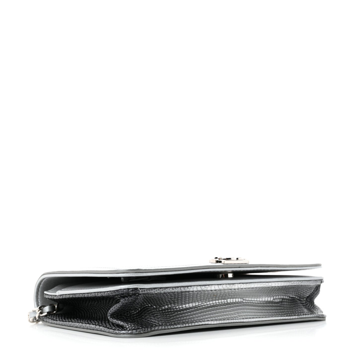 Lizard Calfskin Boy Wallet on Chain WOC Black Silver