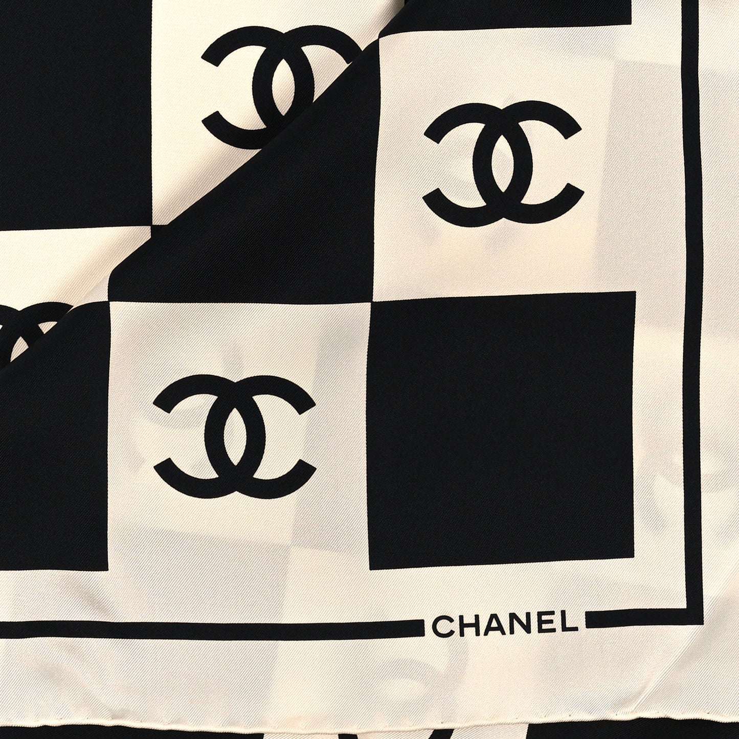 Silk CC Checkered Square Scarf Black Ecru