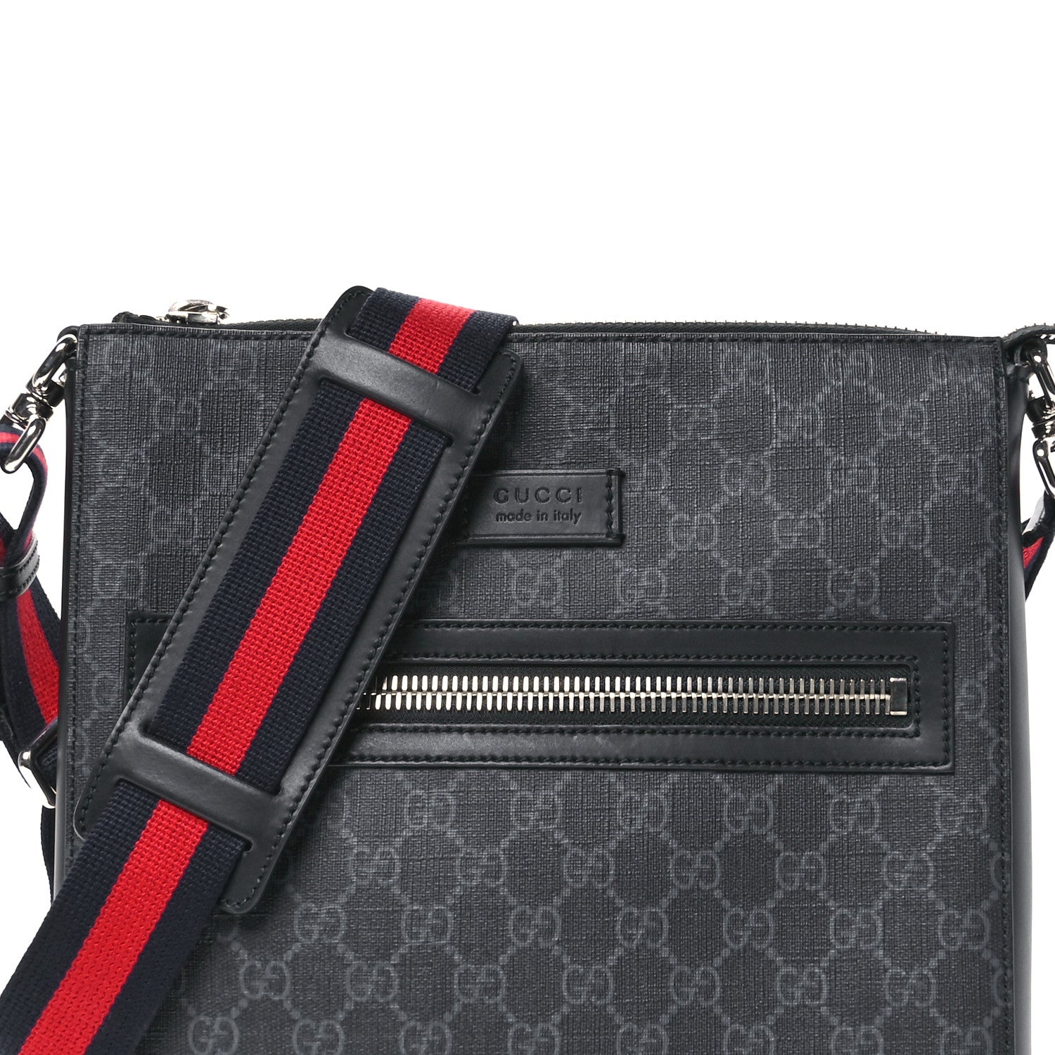 Gucci GG Supreme Monogram Appia Calfskin Web Flat Messenger Bag Black Grey 8 of 11