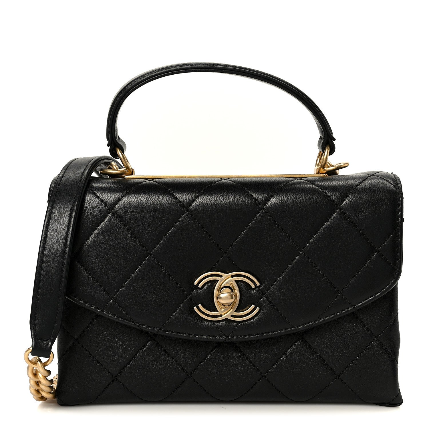 Chanel Lambskin Quilted Small Trendy Spirit Top Handle Bag Black