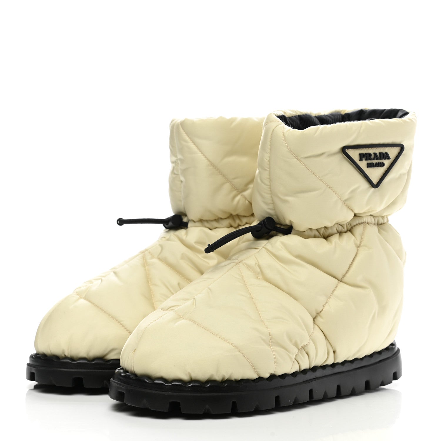 Prada Re-Nylon Piuma Triangle Logo Padded Drawcord 20mm Snow Boots 36 Avorio 3 of 10