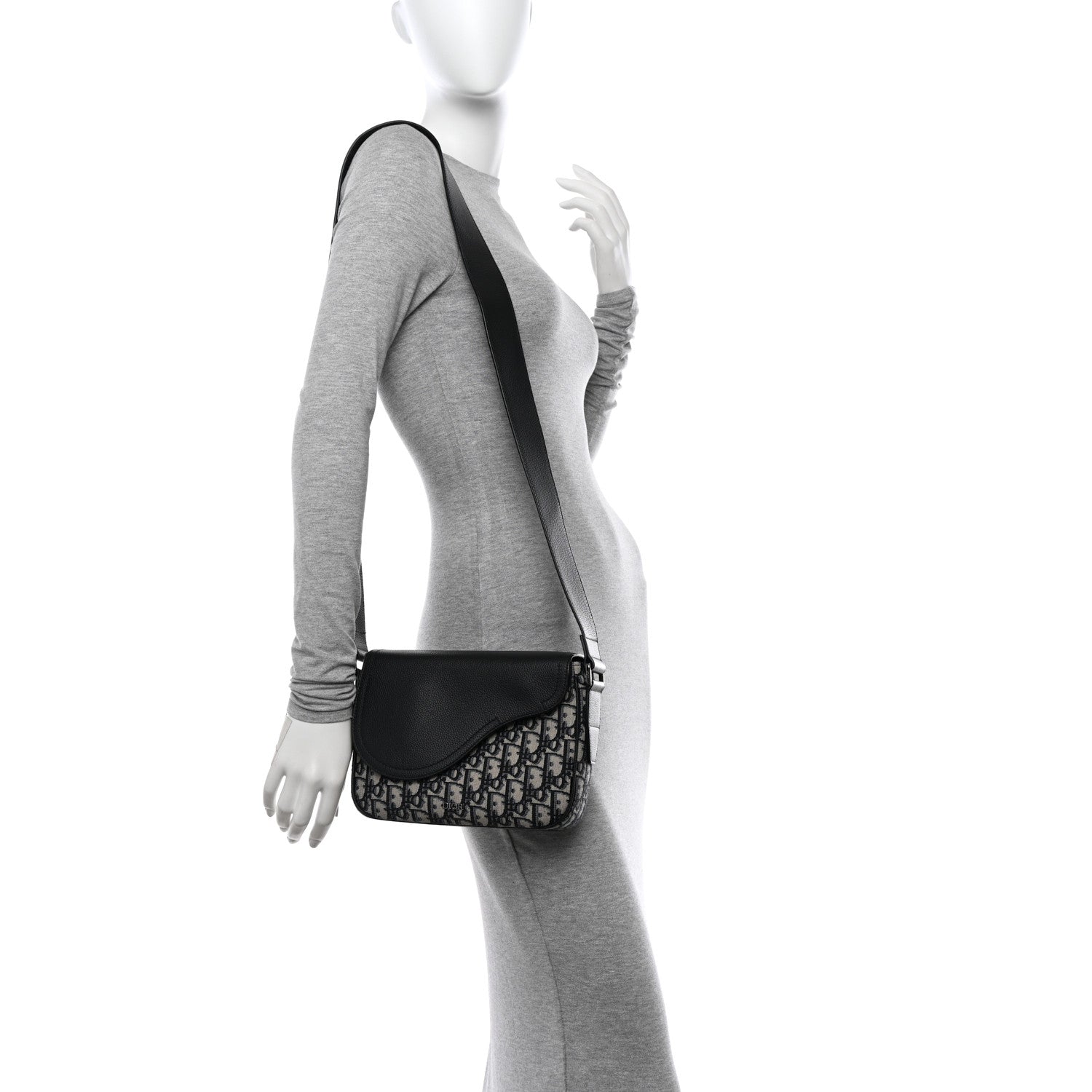 Christian Dior Grained Calfskin Oblique Mini Saddle Messenger Black 2 of 12