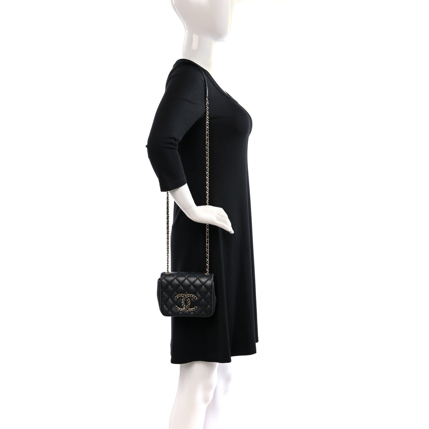 Lambskin Quilted Crystal CC Mini Flap Black