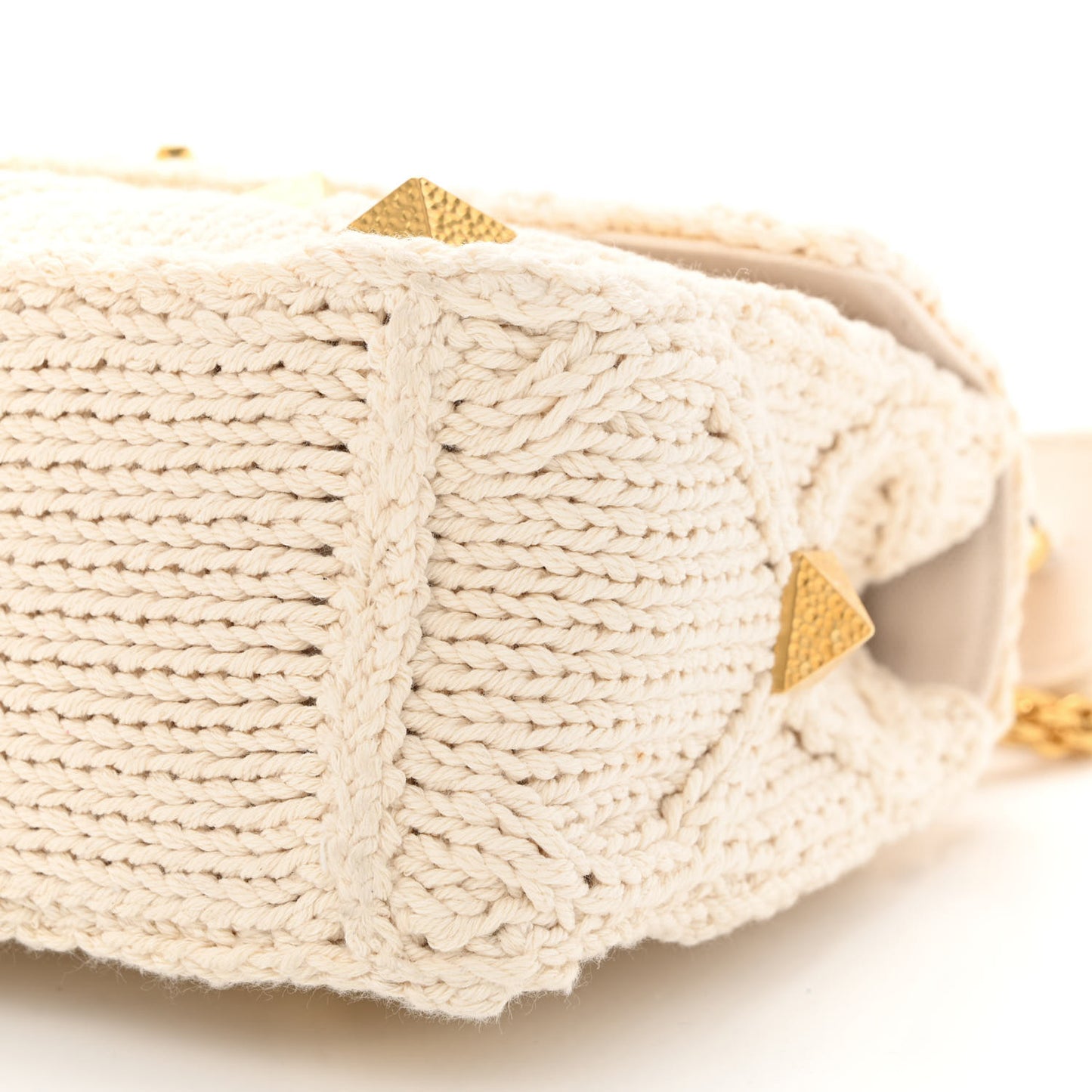 Knit Medium Roman Stud Shoulder Bag Ecru