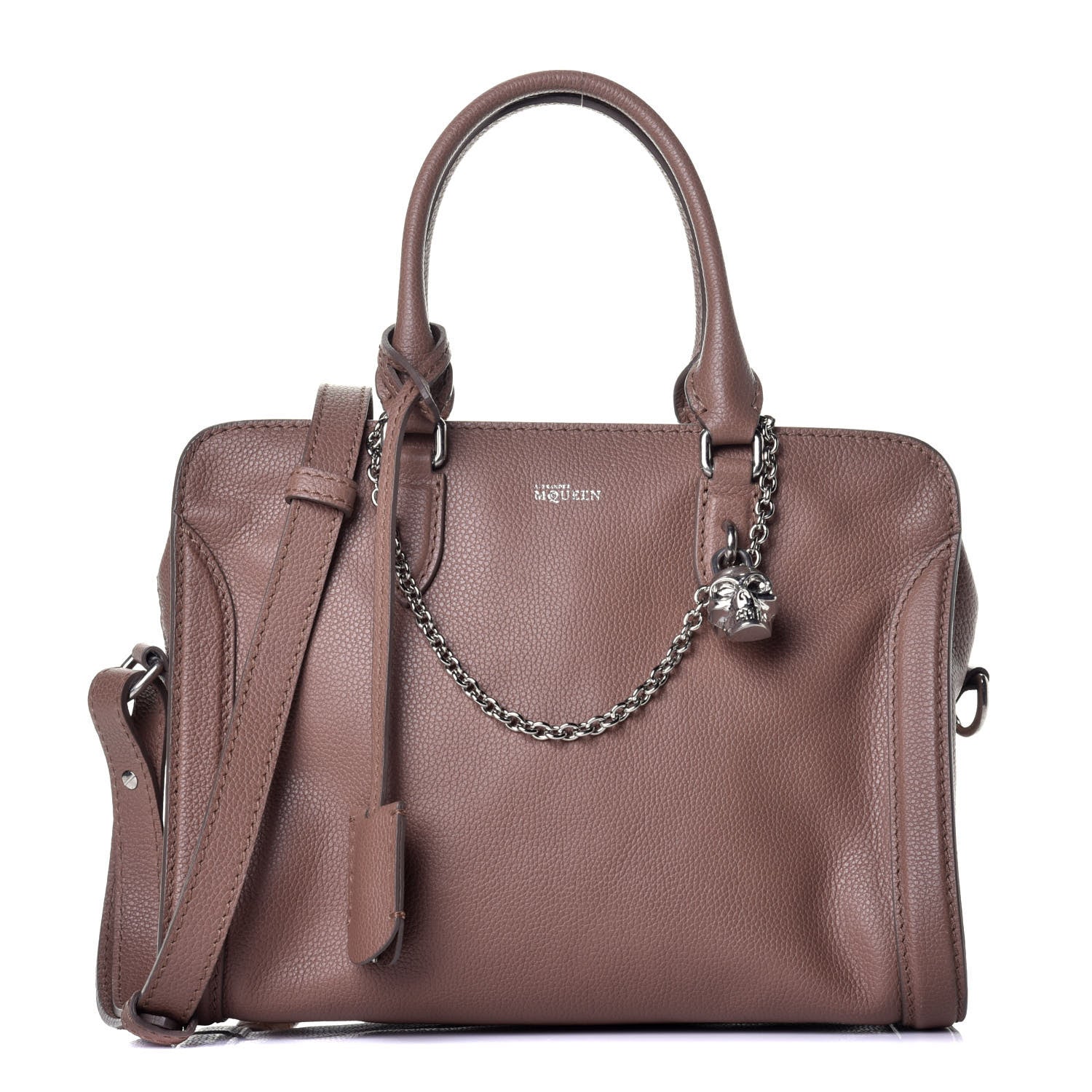 Alexander McQueen Pebbled Calfskin Small Skull Padlock Zip Around Tote Coco 1 of 10
