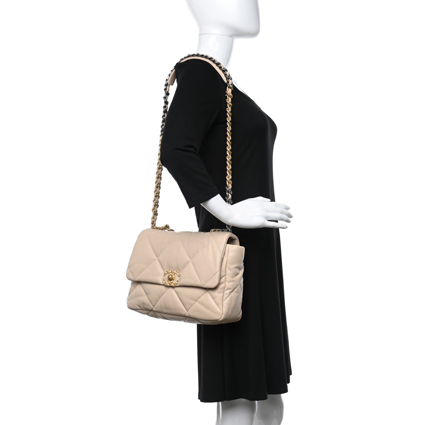 Lambskin Quilted Large Chanel 19 Flap Beige