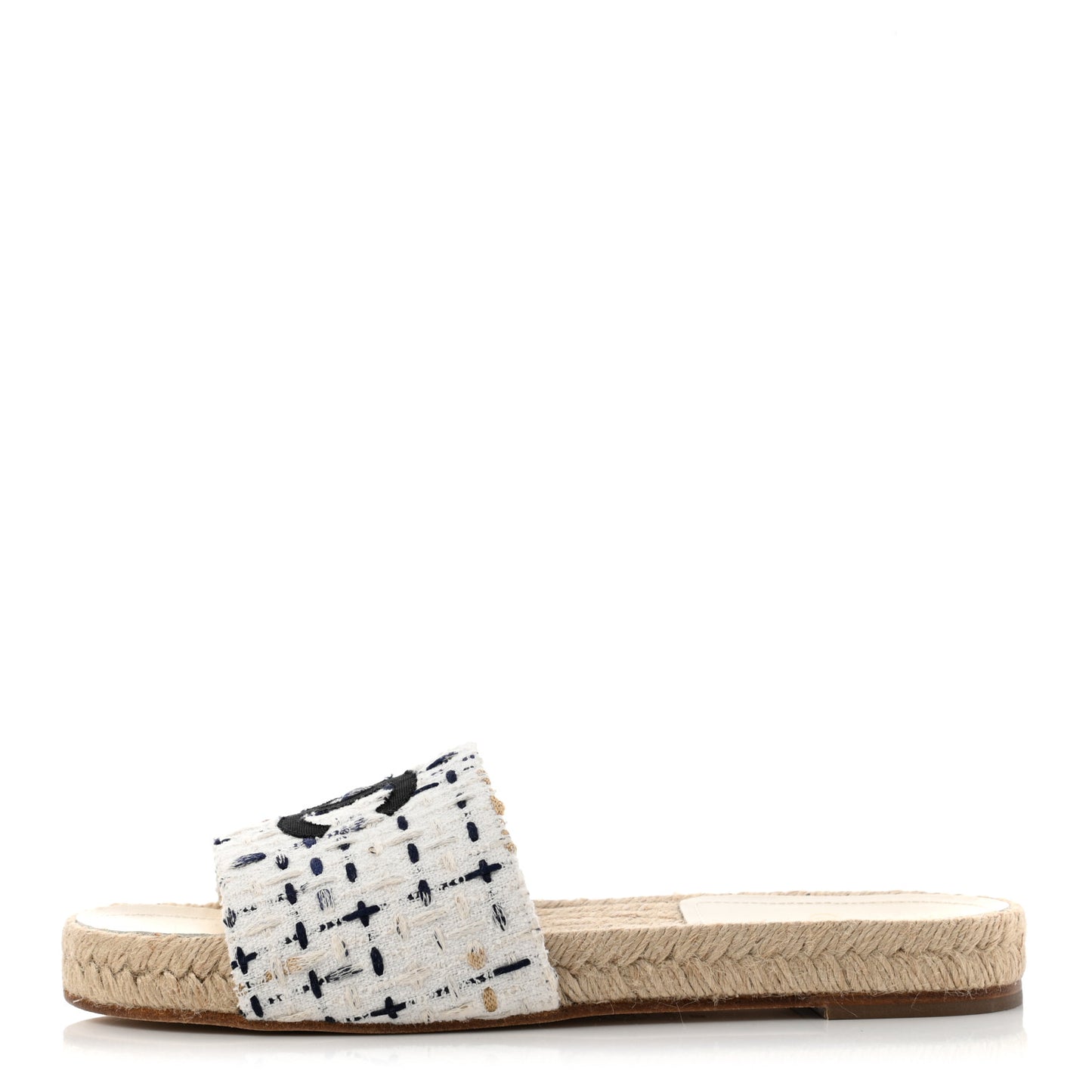 Tweed Grosgrain CC Mule Slide 38 White Black